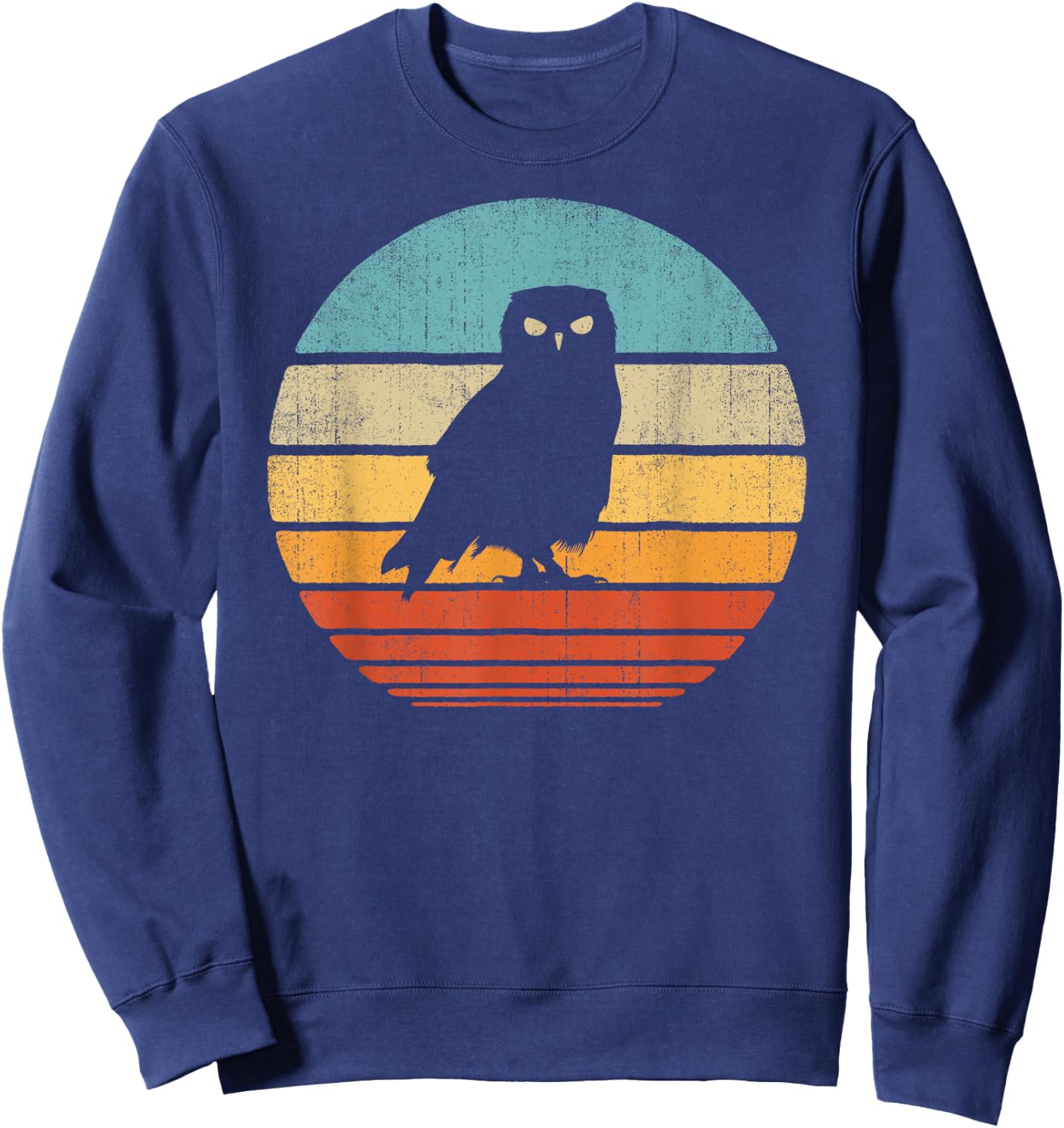 Owl Retro Vintage 60s 70s Sunset Bird Sweatshirt - Sweatshirt | Navy