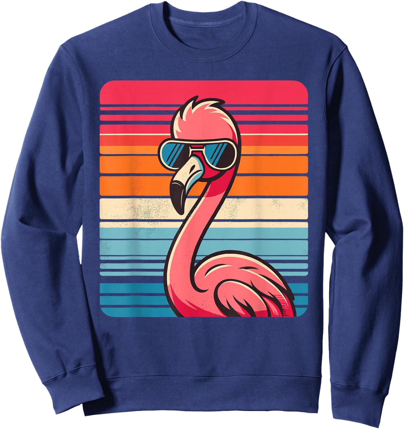 Cool Retro Flamingo in Sunglasses 70s 80s 90s Funny Flamingo Sweatshirt - Sweatshirt | Navy