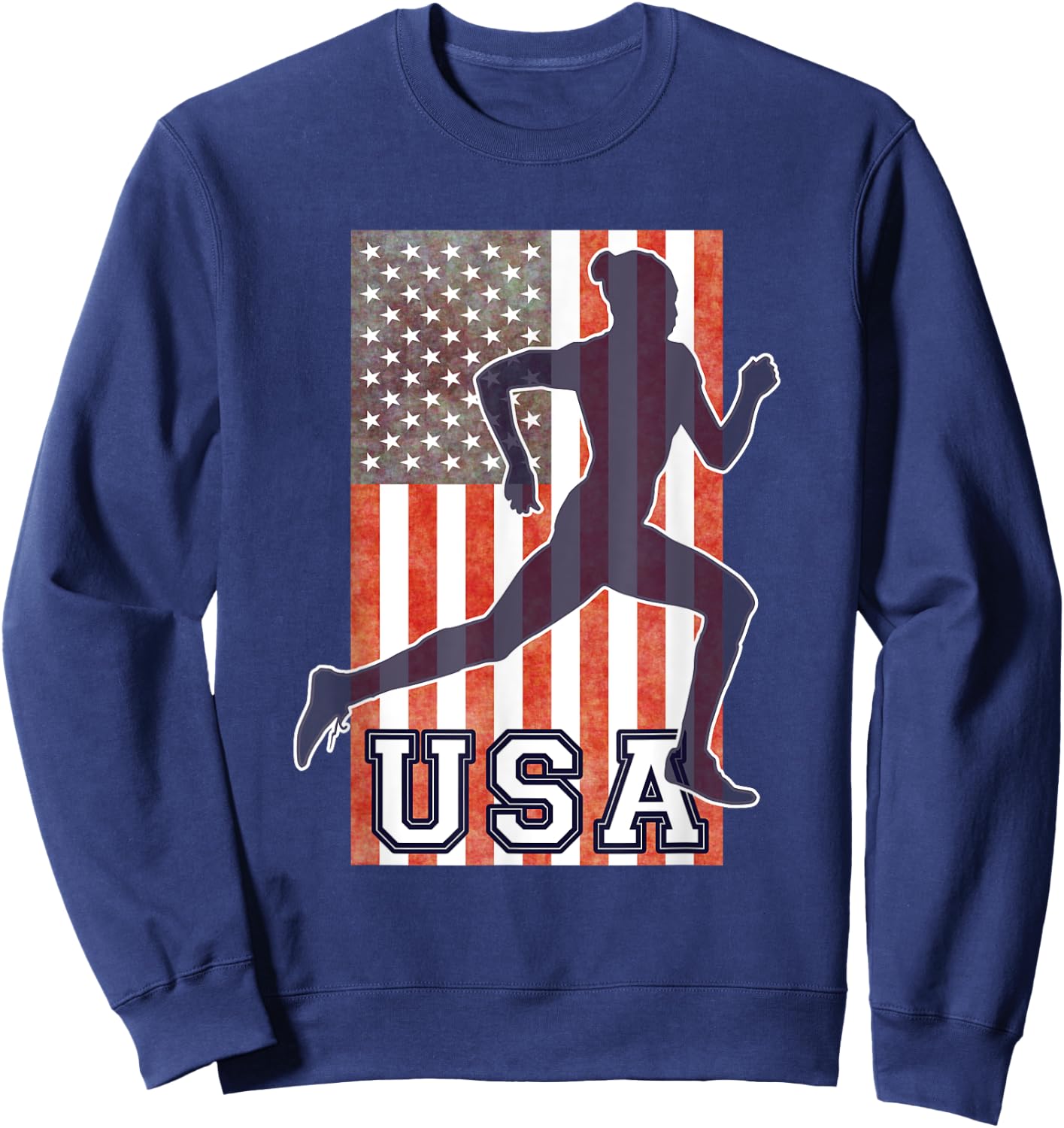 USA Women Running Track & Field Team American Flag Runner Sweatshirt - Sweatshirt | Navy