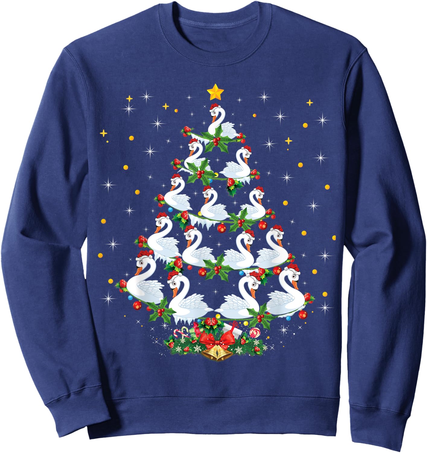 Funny Swans Bird Lover Xmas Gift Swans Christmas Tree Sweatshirt - Sweatshirt | Navy