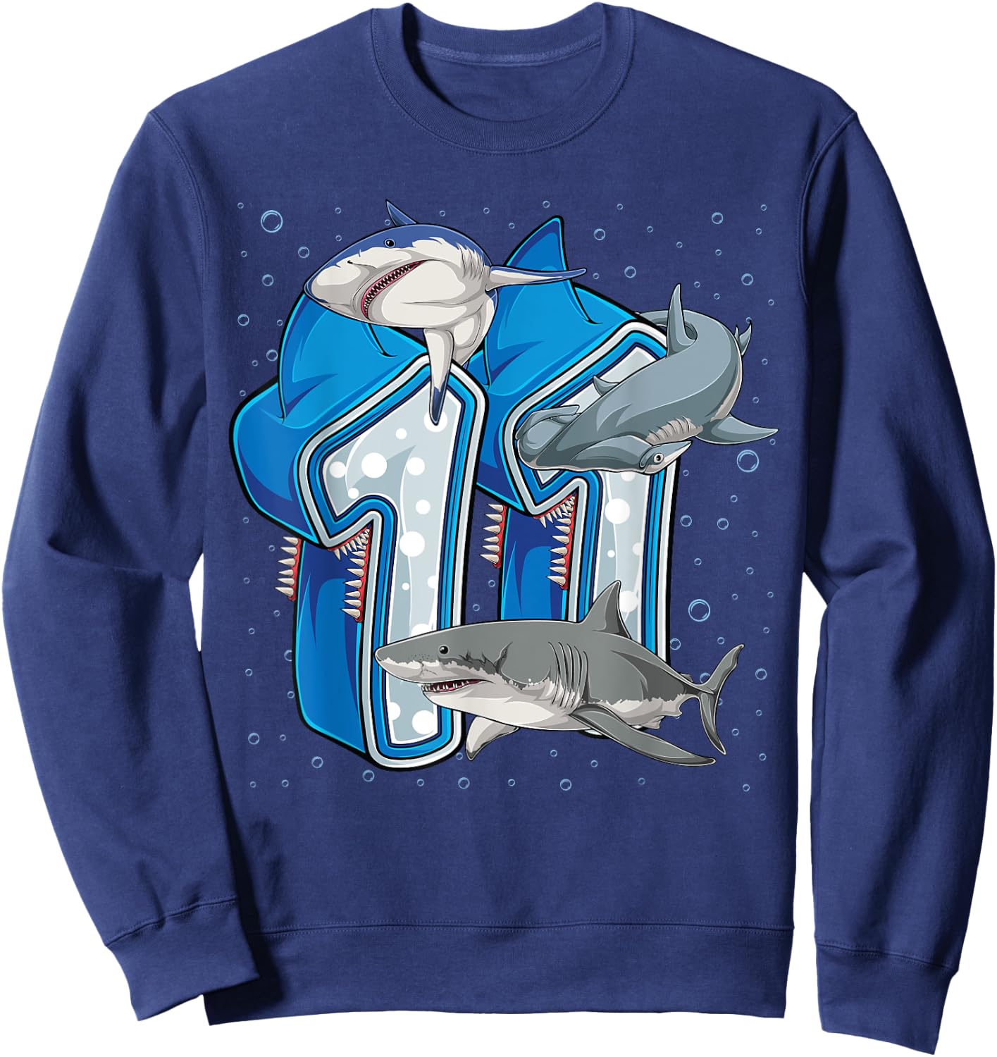 11th Birthday Boys Shark 11 years Old Ocean Shark B-day Sweatshirt - Sweatshirt | Navy