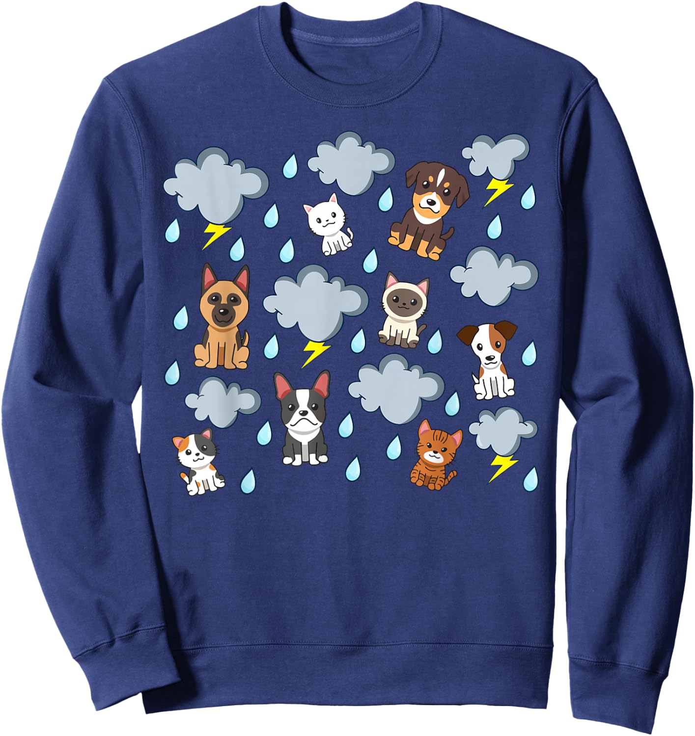 Raining Cats and Dogs Rain English Idiom Pets Puppies Kitten Sweatshirt - Sweatshirt | Navy