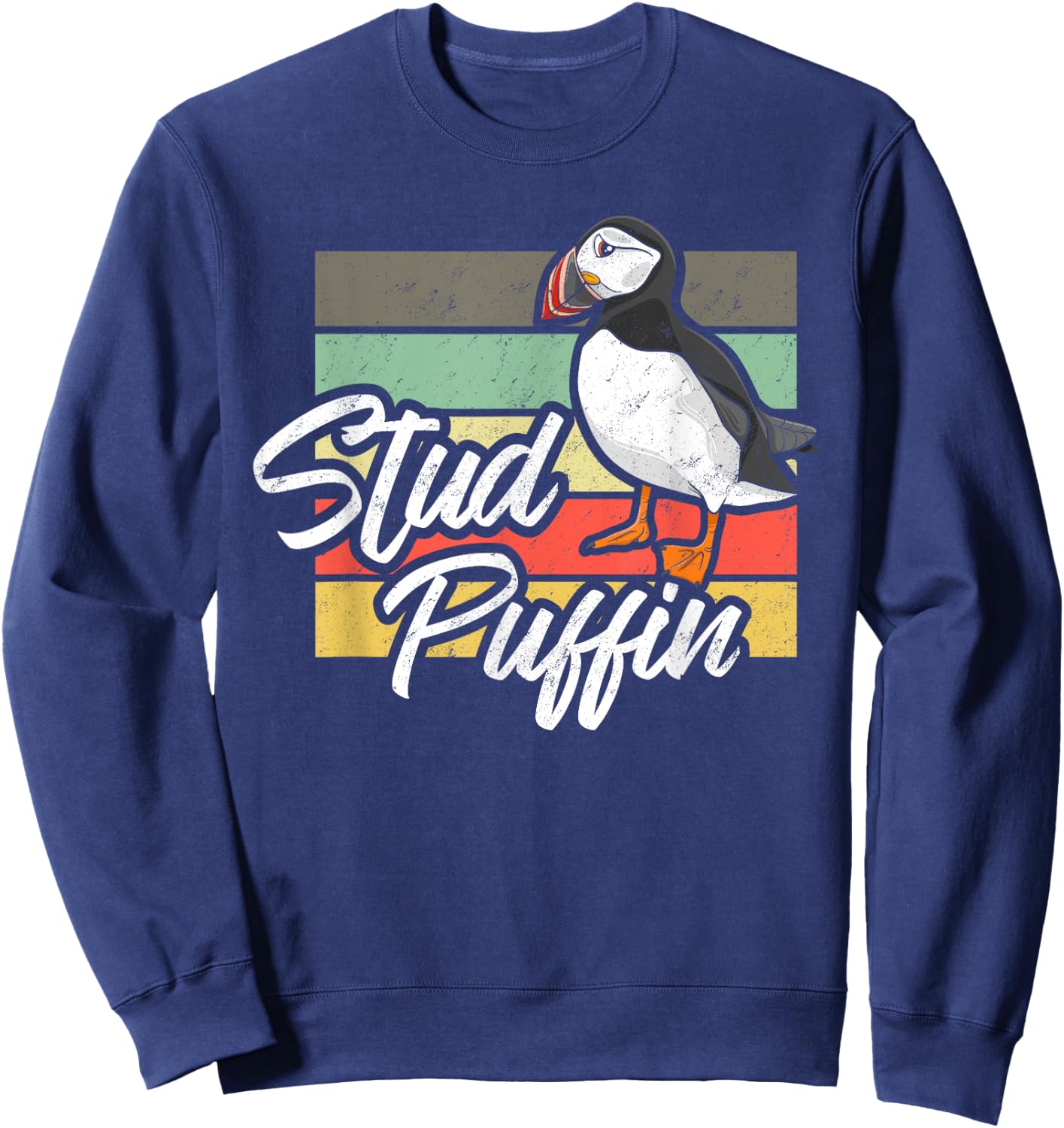 Stud Puffin - Funny Bird Seabird Vintage Retro Sweatshirt - Sweatshirt | Navy
