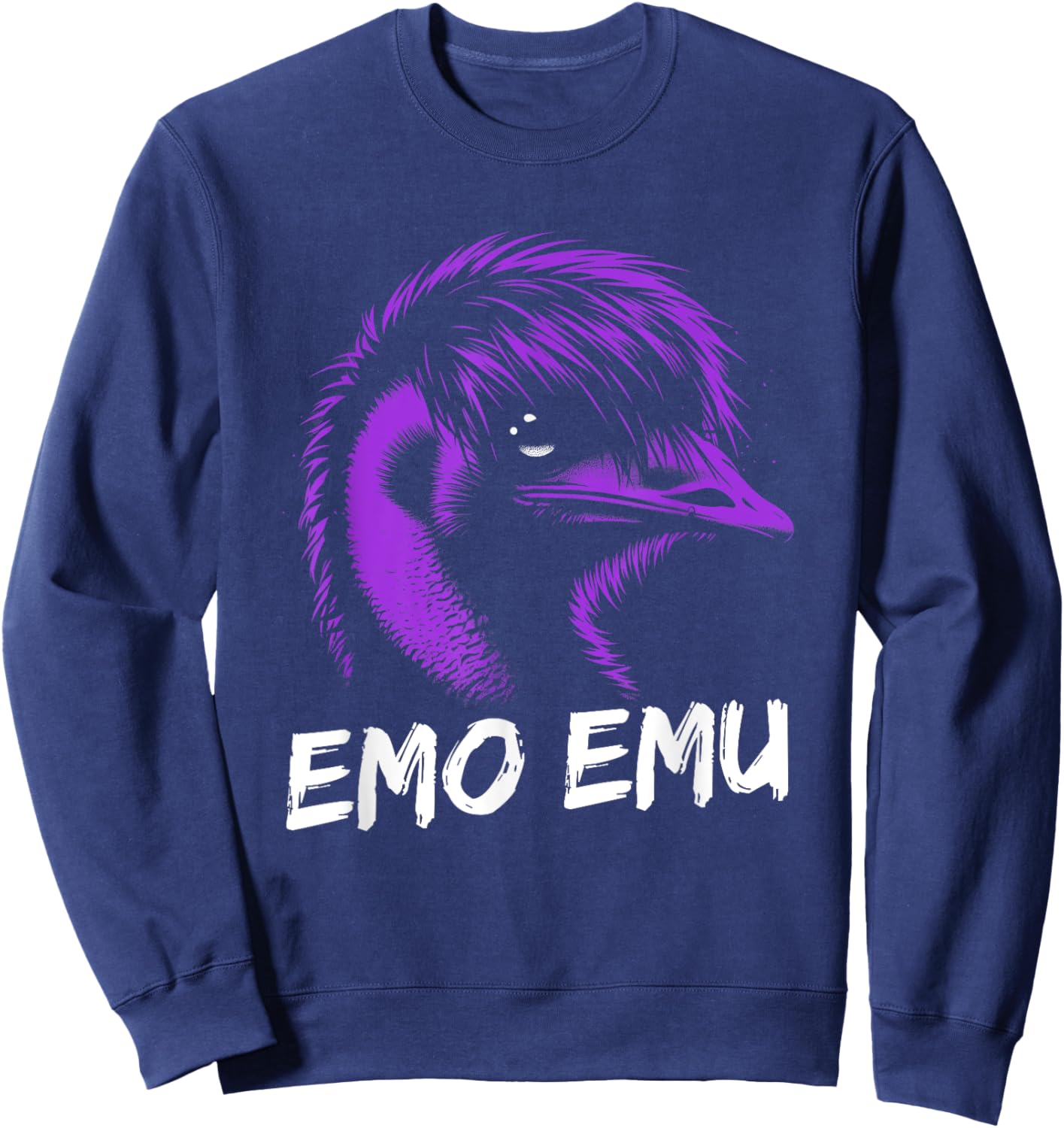 Funny Emo Emu - Vintage Emu Running Bird - -Adults/Kids - Black - Small - Short Sleeve - Cotton Blend - - Retro - Bird-Print Sweatshirt - Sweatshirt | Navy