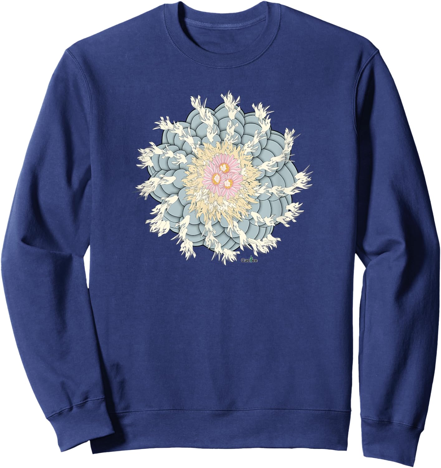 Lophophora Williamsii Spiral Peyote with Flowers Sweatshirt - Sweatshirt | Navy