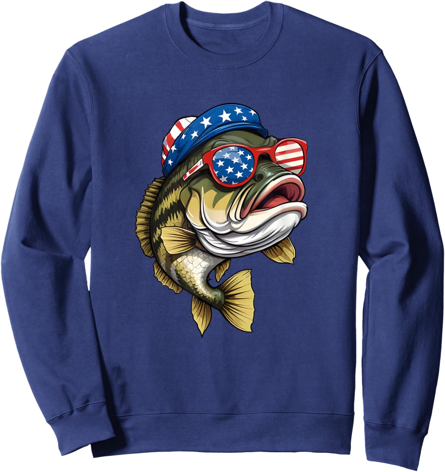 Bass Fish 4th Of July American US Flag Patriotic Fishing Sweatshirt - Sweatshirt | Navy