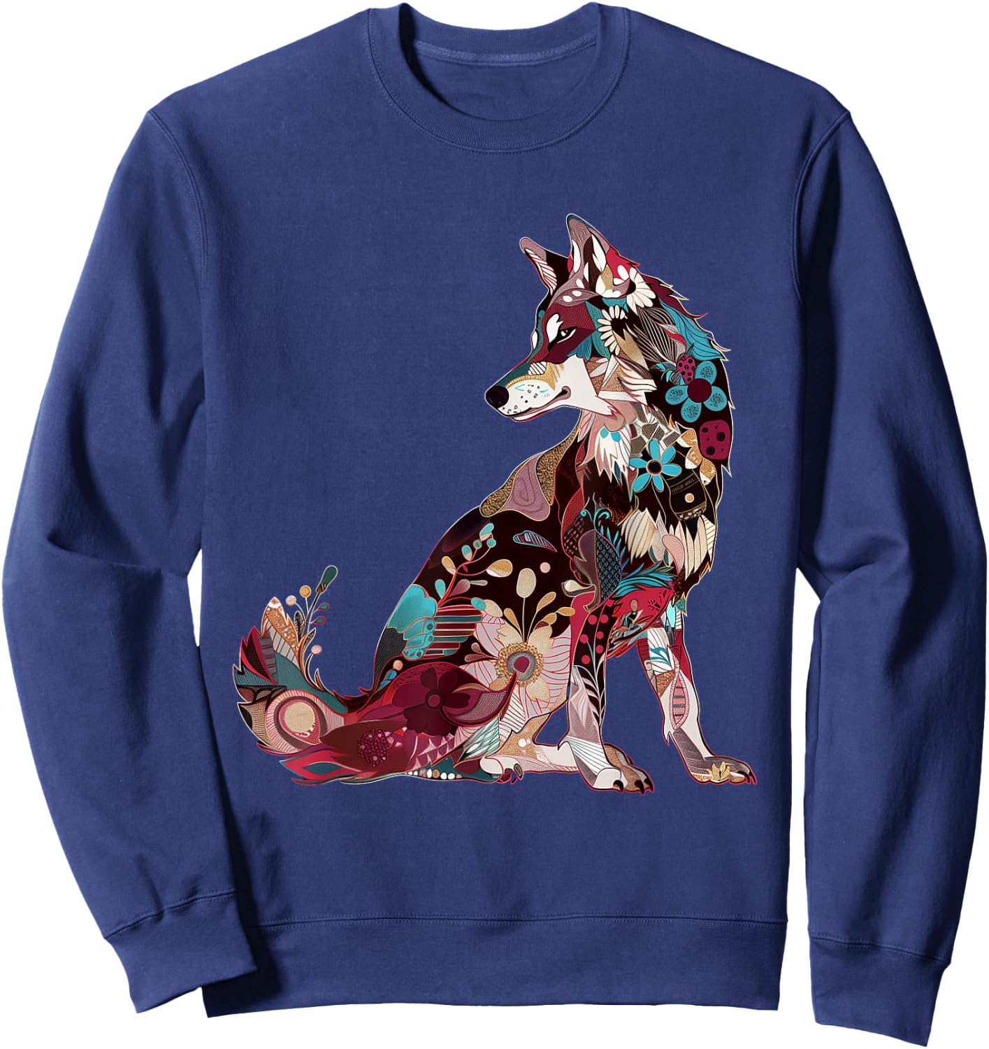 Wolf Vintage Flowers Floral Wolf Lover Sweatshirt - Sweatshirt | Navy