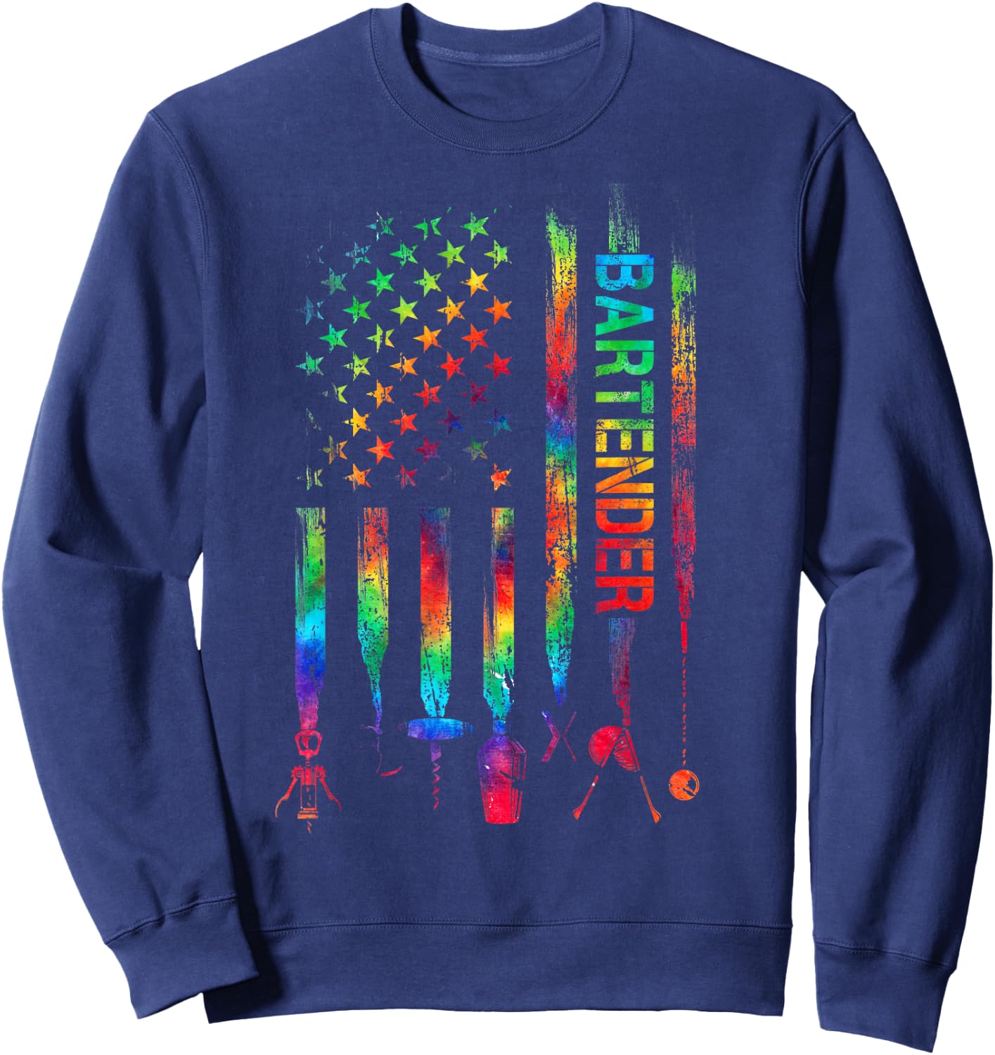 Bartender With American Flag Tie Dye Bartending Father's day Sweatshirt - Sweatshirt | Navy