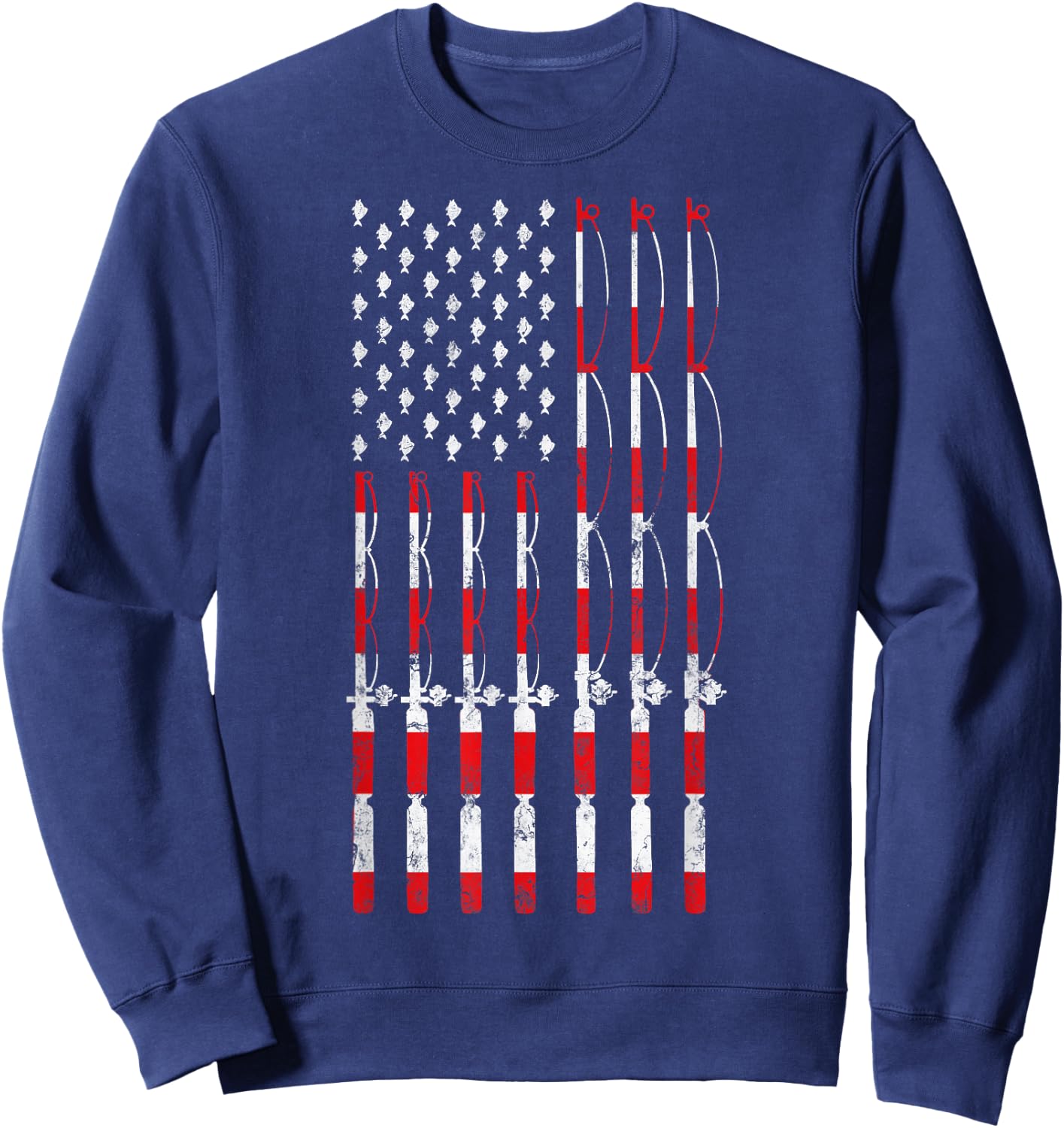 Fishing Pole American USA Flag Patriotic Fishing gift Sweatshirt - Sweatshirt | Navy