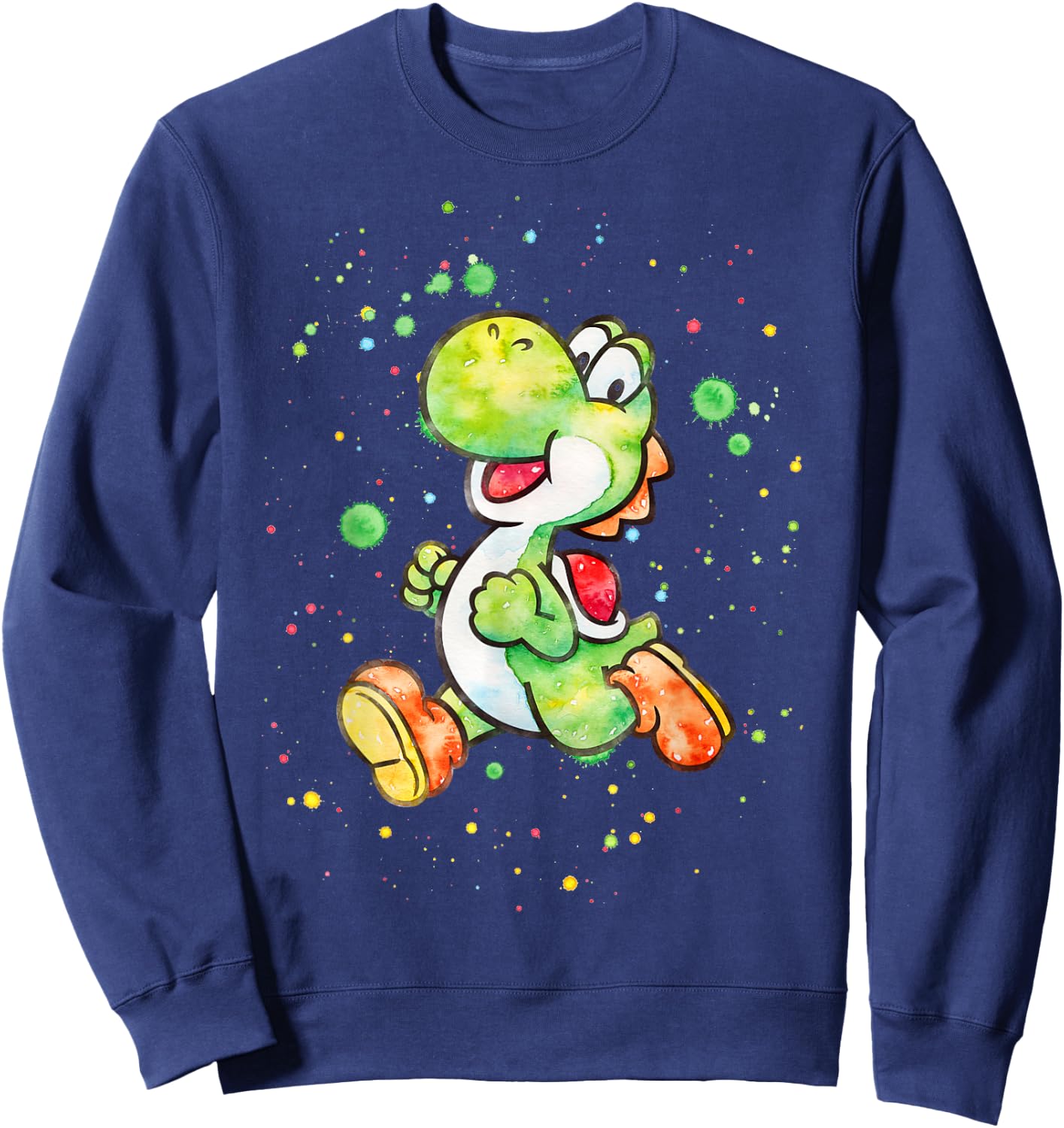 Super Mario Yoshi Watercolor Splatter Portrait Sweatshirt - Sweatshirt | Navy