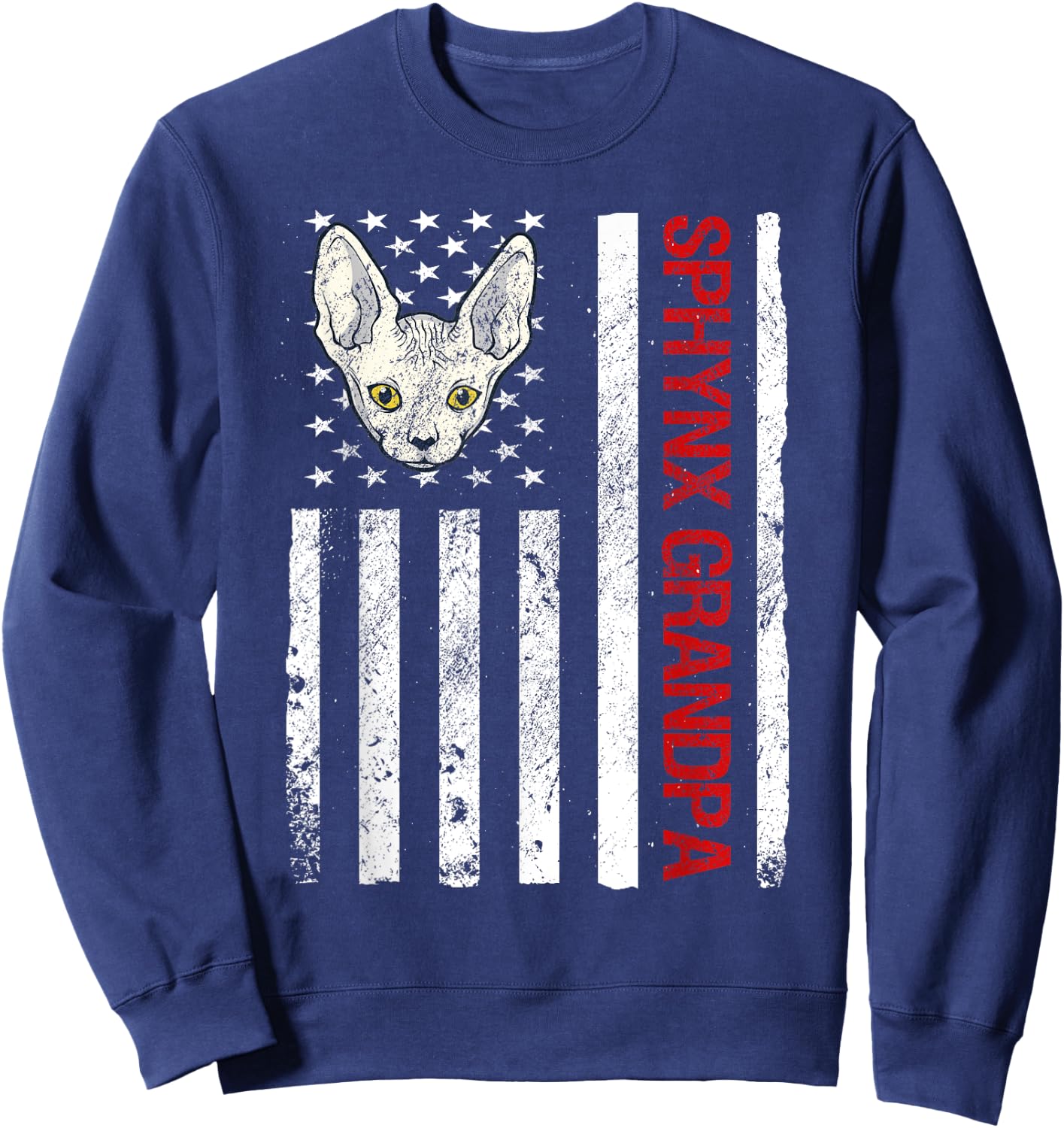 Sphynx Grandpa American USA Flag Funny Sphynx Cat Sweatshirt - Sweatshirt | Navy