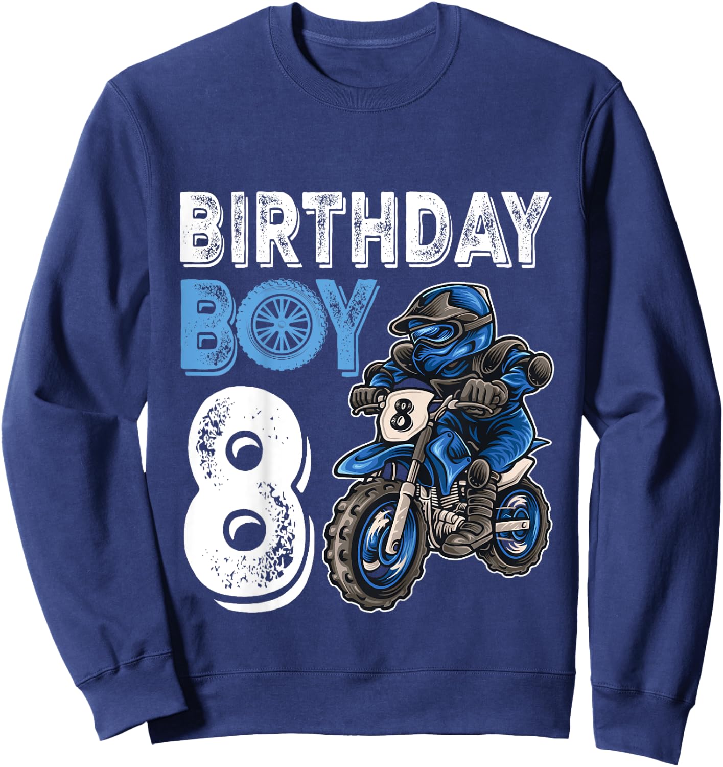 Motocross MX 8th Gift 8 Year Old Dirt Bike Birthday Party Sweatshirt - Sweatshirt | Navy