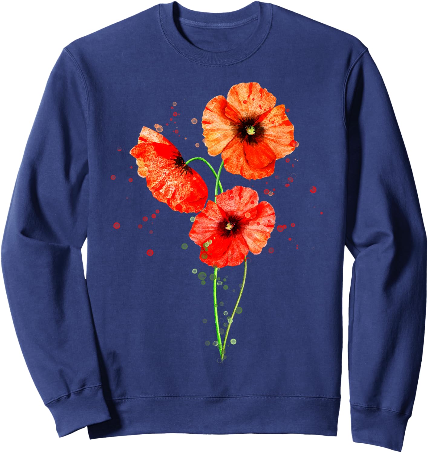 Red Poppies Watercolor Painting Botanical Flower Art Sweatshirt - Sweatshirt | Navy