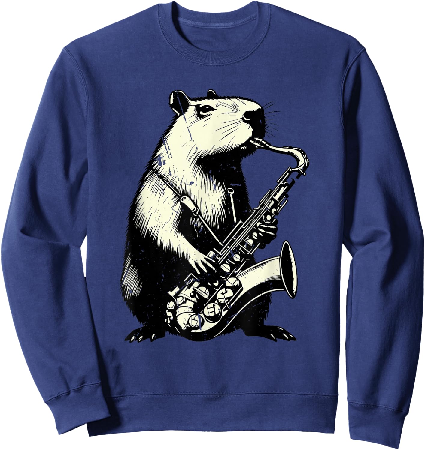 Wind Instrument Saxophonist Capybara Playing Saxophone Sweatshirt - Sweatshirt | Navy