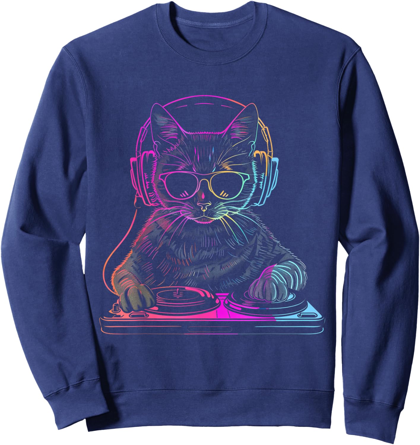 DJ Cat EDM Techno House Music Funny Cat Lover Sweatshirt - Sweatshirt | Navy