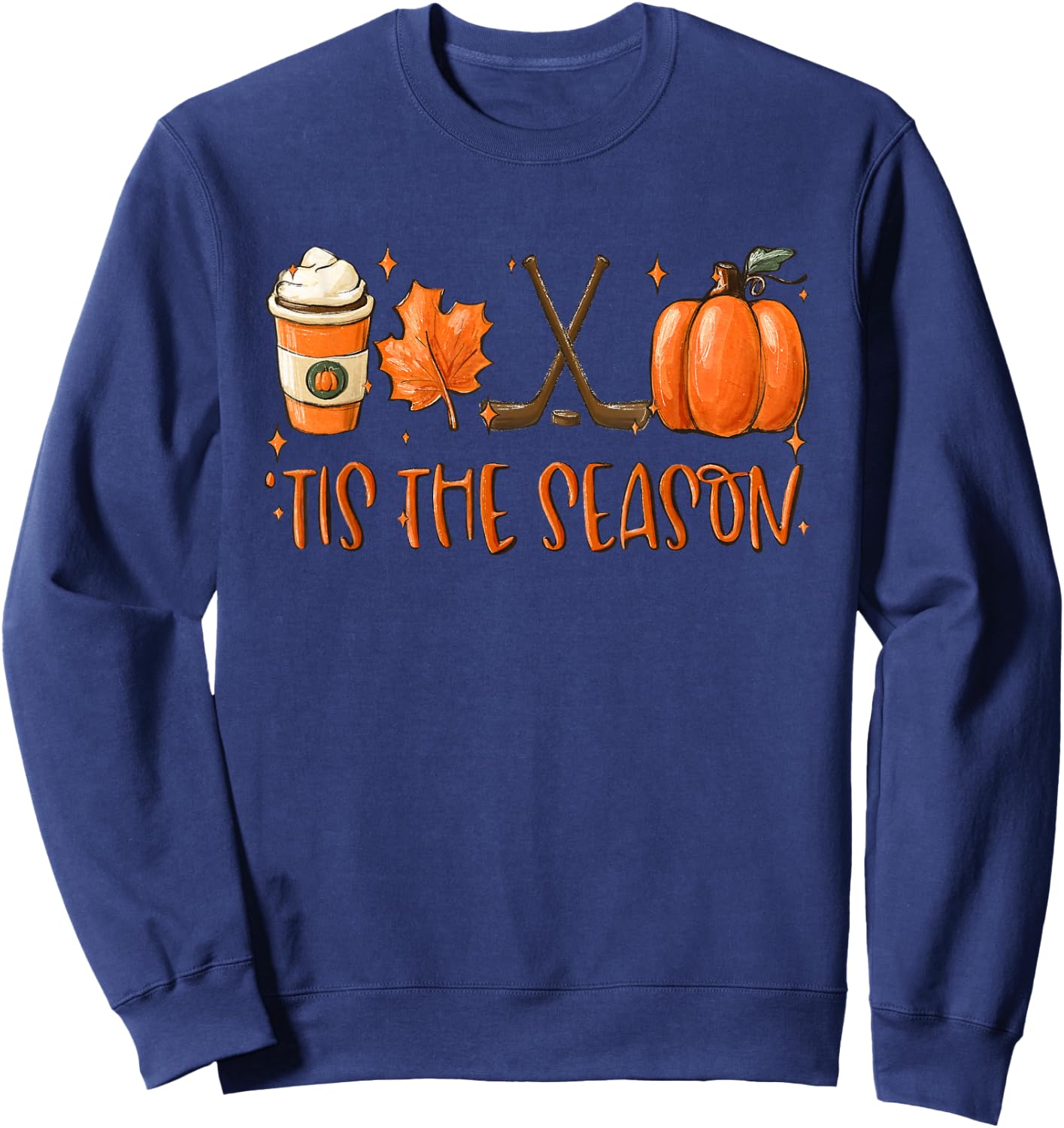Tis The Season Pumpkin Latte Fall Leaves Thanksgiving Hockey Sweatshirt - Sweatshirt | Navy