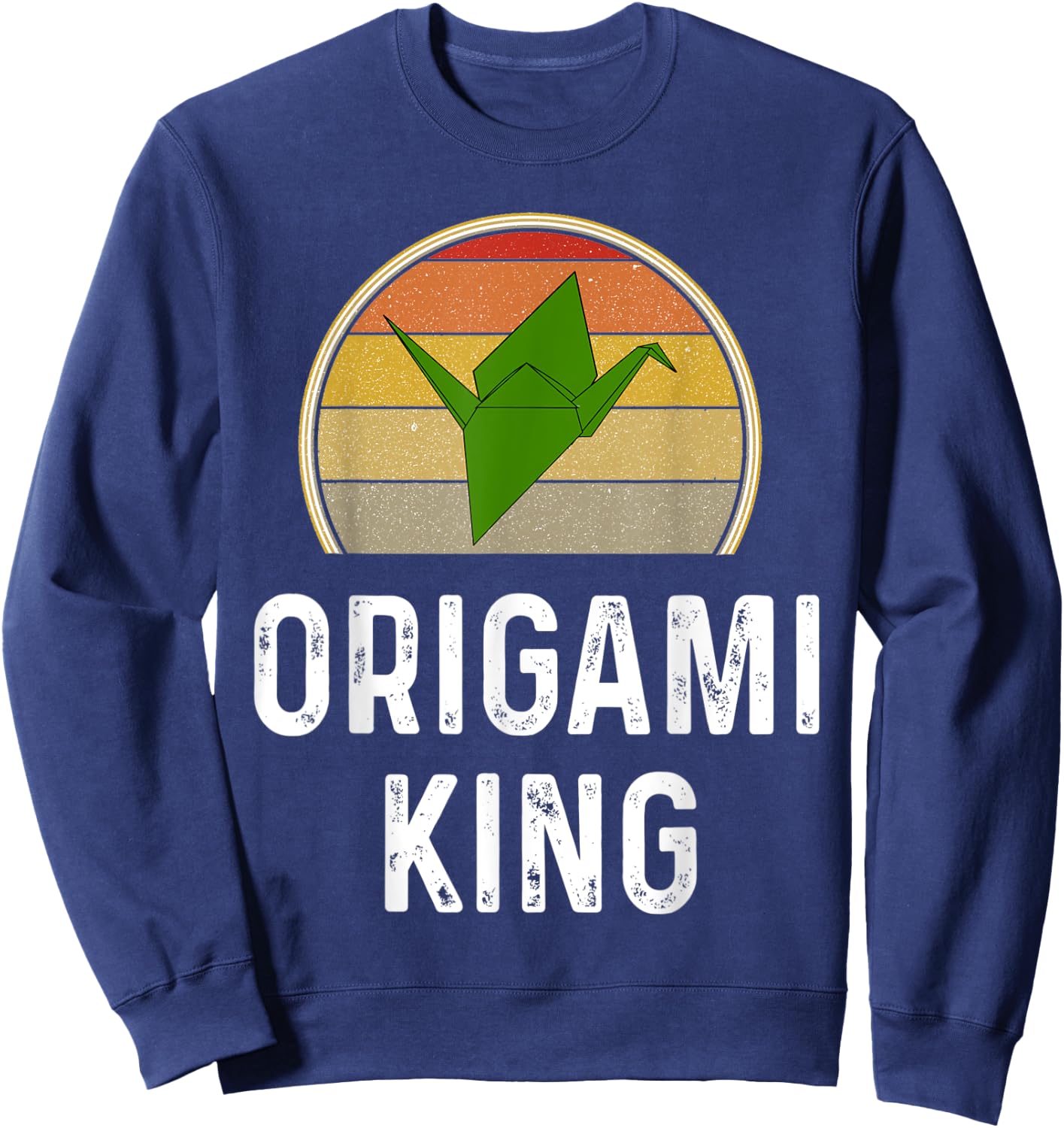 Funny Origami King Folded Paper Bird Crane Retro Sunset Sweatshirt - Sweatshirt | Navy