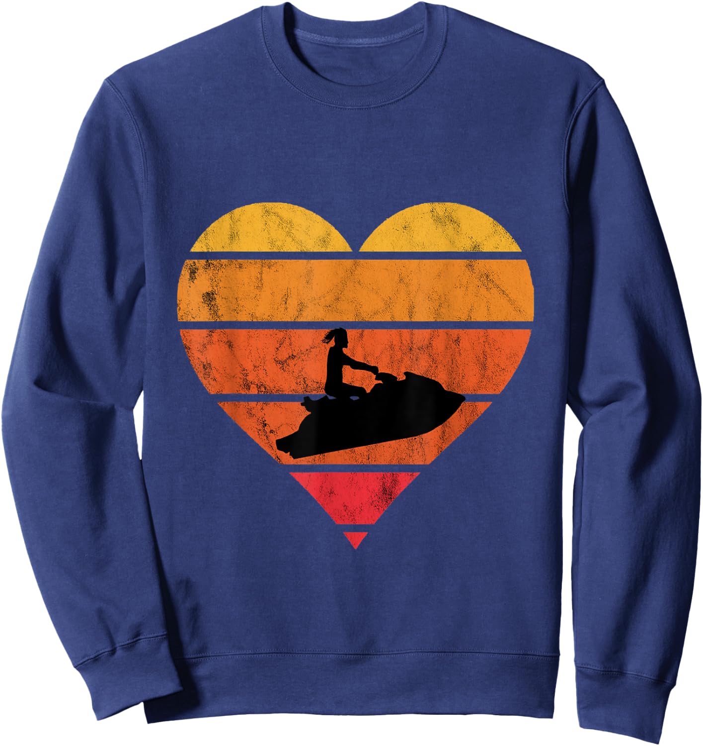 Jet Ski Retro Vintage Sunset Heart Jet Skiing Watercraft Sweatshirt - Sweatshirt | Navy