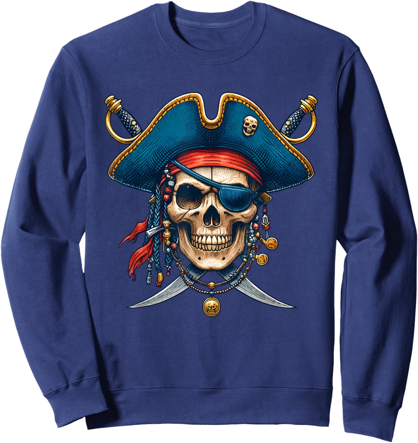 Pirate Skull Halloween Costume Men Women Boys Girls Teens Sweatshirt - Sweatshirt | Navy