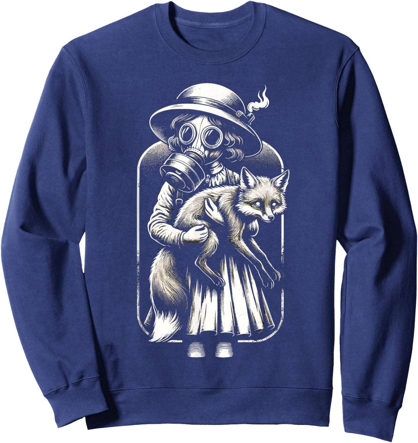 Creepy vintage girl wearing a gas mask and holding a fox Sweatshirt - Sweatshirt | Navy