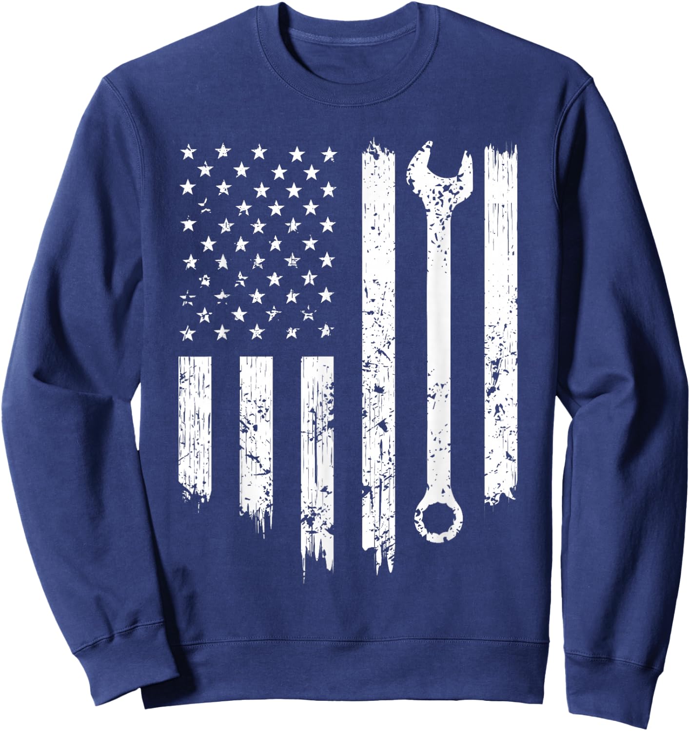 Funny Vintage Mechanic Distressed American Flag Gift Sweatshirt - Sweatshirt | Navy