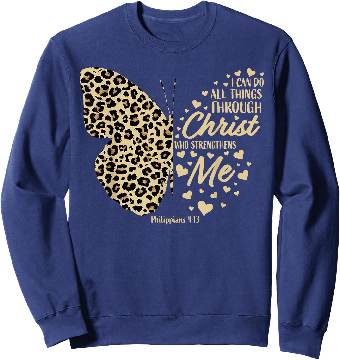 Christian Bible Verse Butterfly Cheetah Mom Women Teen Girls Sweatshirt - Sweatshirt | Navy