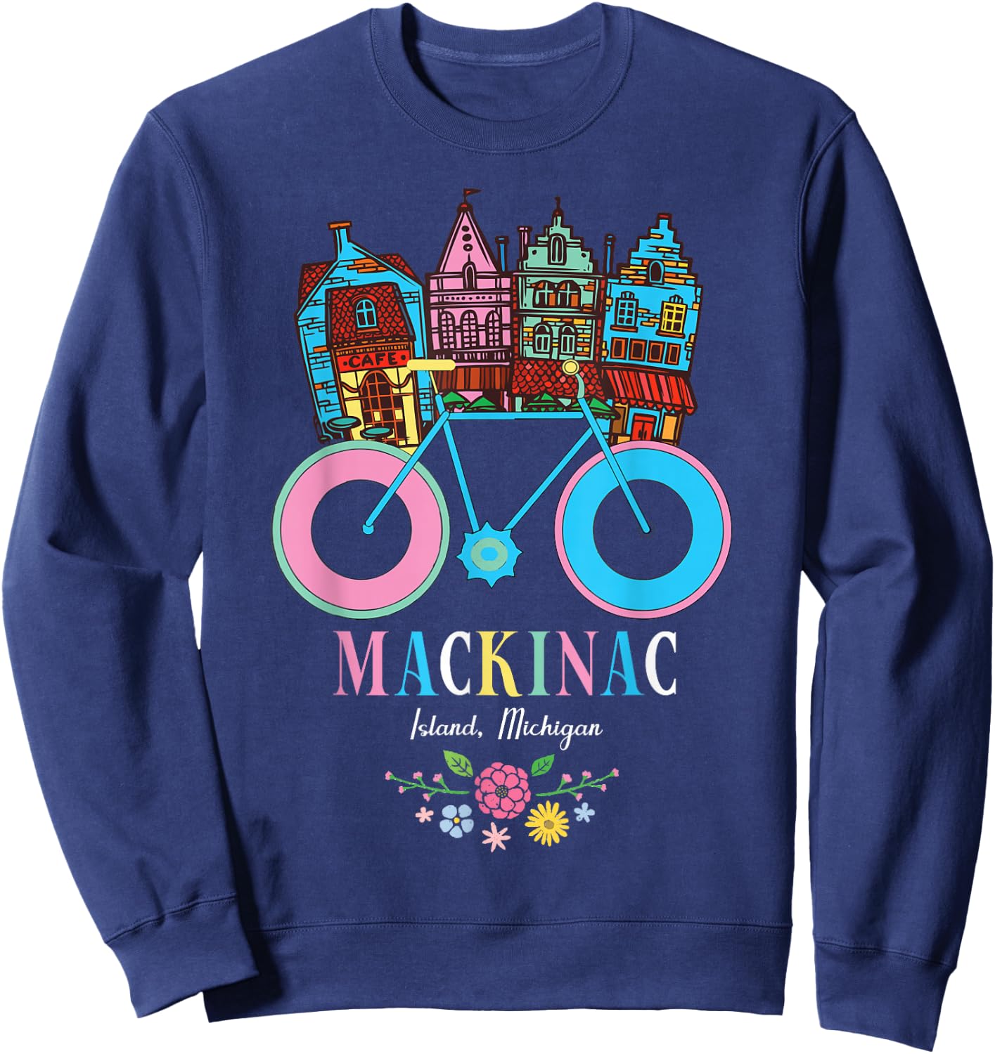 Mackinac Island Michigan Retro Bike Art Sweatshirt - Sweatshirt | Navy