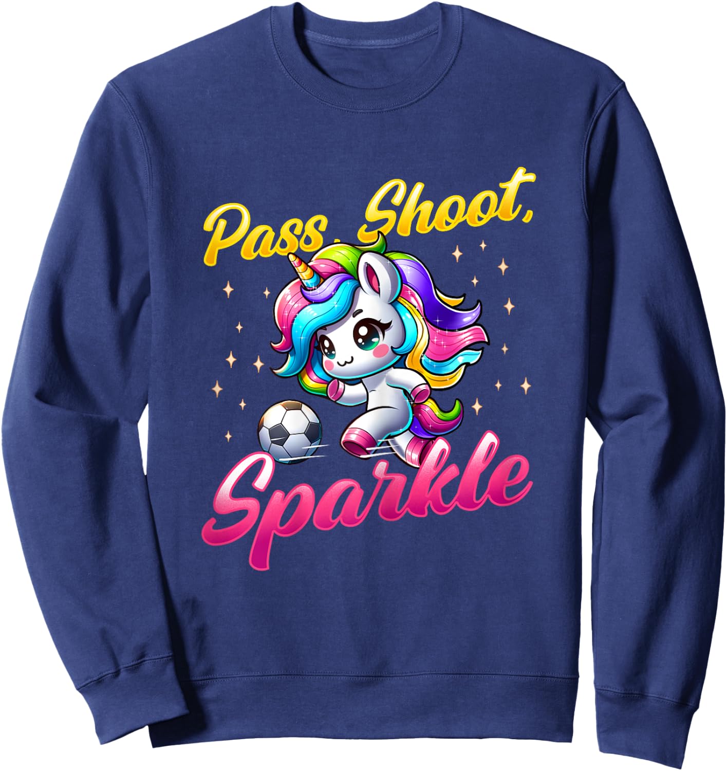 Pass Shoot Sparkle Soccer Player Unicorn Women Girls Sweatshirt - Sweatshirt | Navy