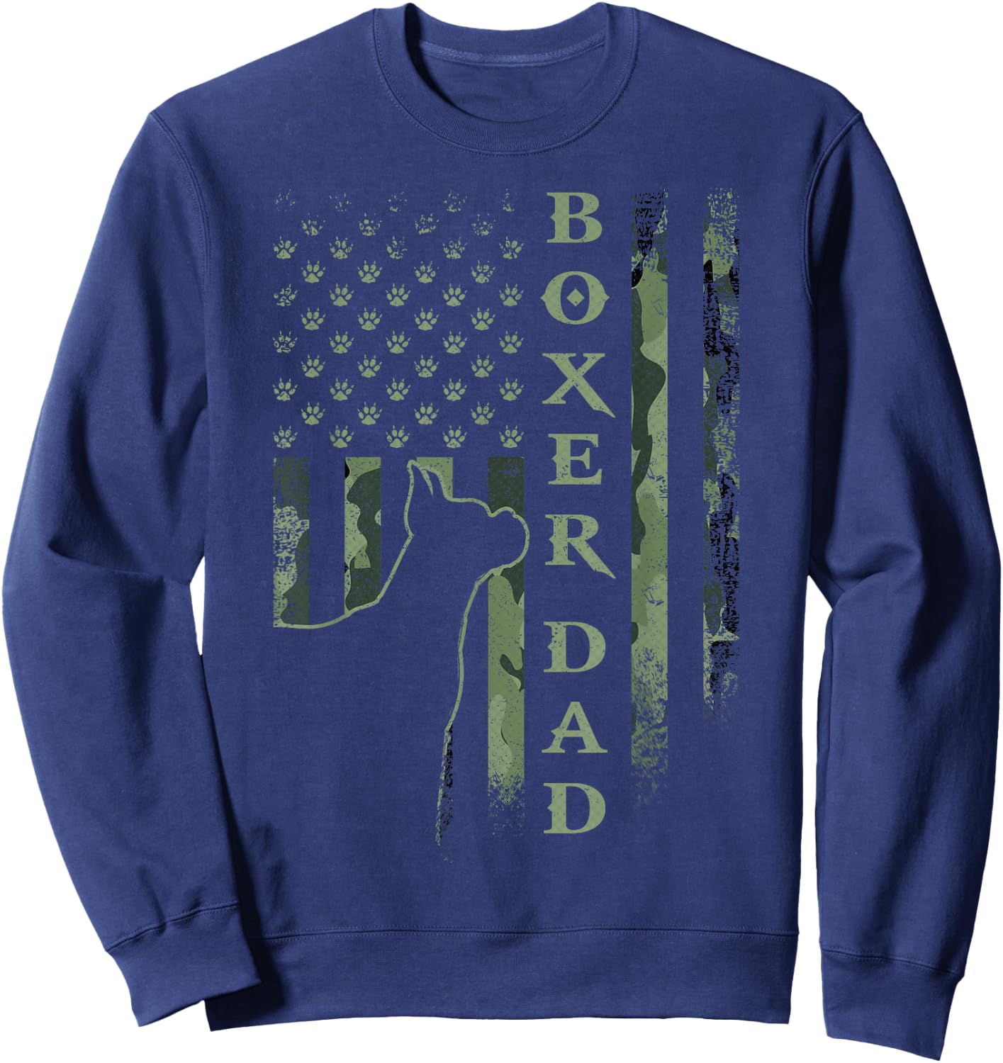 Vintage USA American Camo Flag Proud Boxer Dad Silhouette Sweatshirt - Sweatshirt | Navy