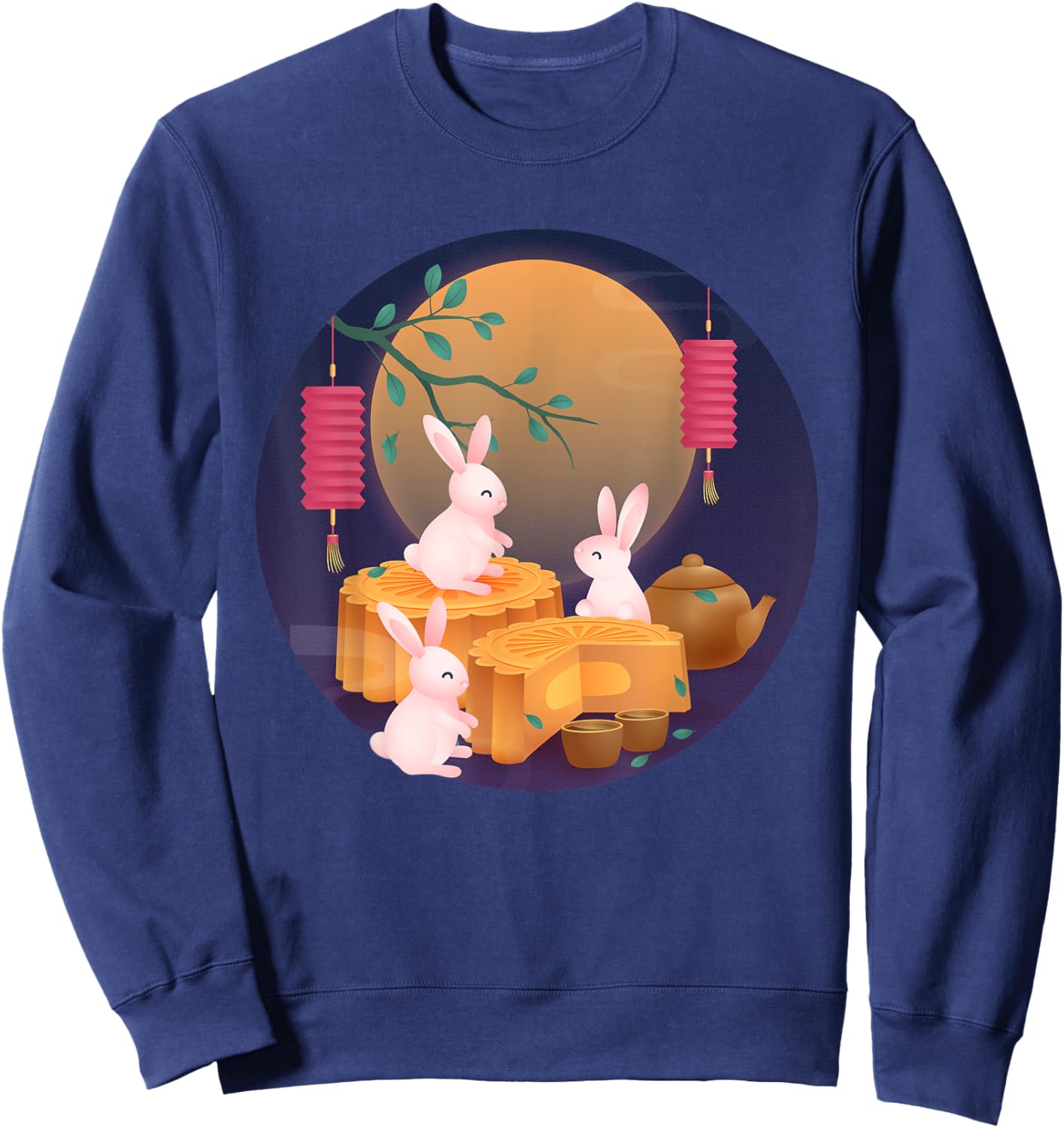 Mid-Autumn Festival Cute Rabbit Mooncake Party Boys Girls Sweatshirt - Sweatshirt | Navy