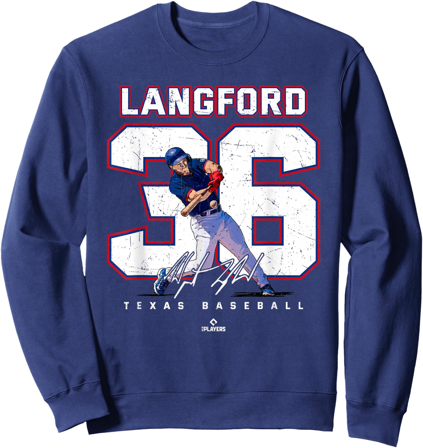 Number and Portrait Wyatt Langford Texas MLBPA Sweatshirt - Sweatshirt | Navy