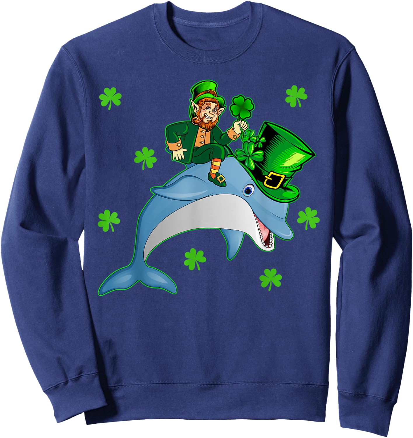 Lucky Dolphin Leprechaun Riding Dolphin St. Patrick's Day Sweatshirt - Sweatshirt | Navy