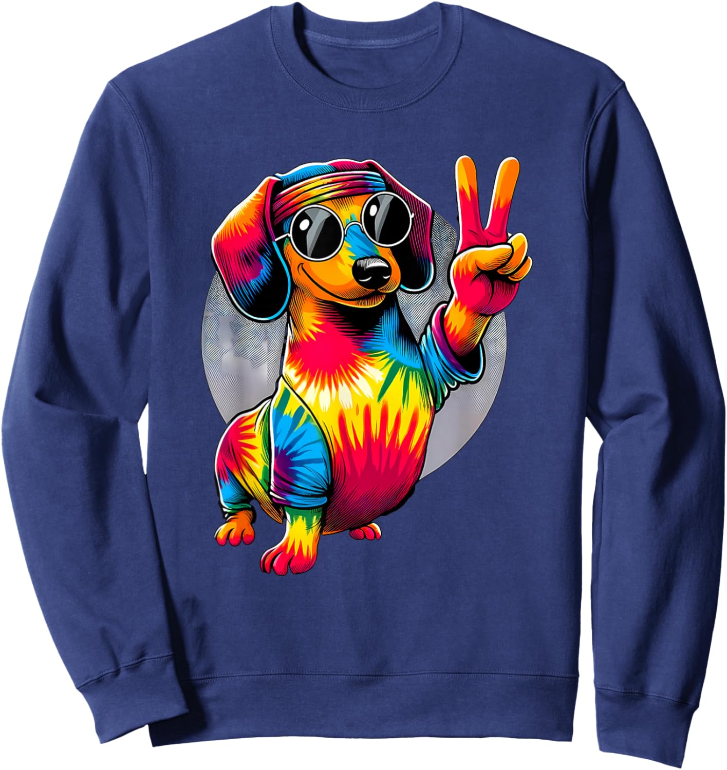 Peace Sign Tie Dye Weiner Dachshund Dog Women Kids Sweatshirt - Sweatshirt | Navy