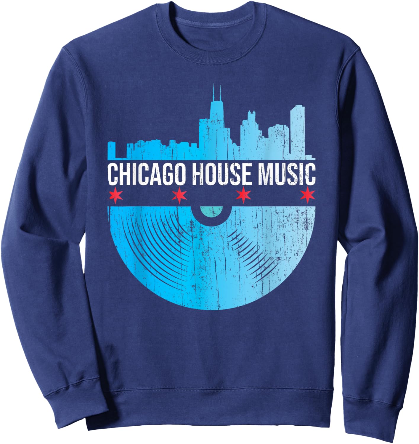 Chicago House Music - Skyline Vinyl Record DJ Rave Sweatshirt - Sweatshirt | Navy