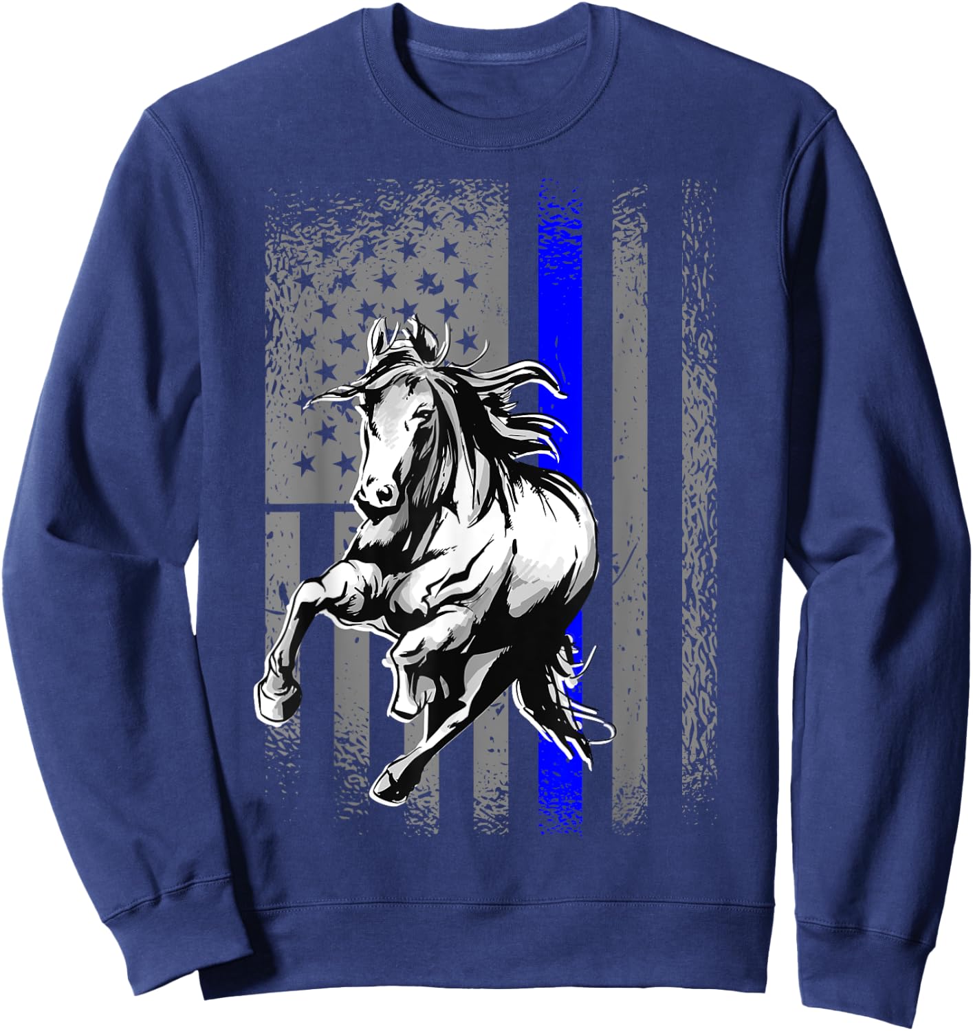 Mounted Patrol Police Horse American Flag Sweatshirt - Sweatshirt | Navy
