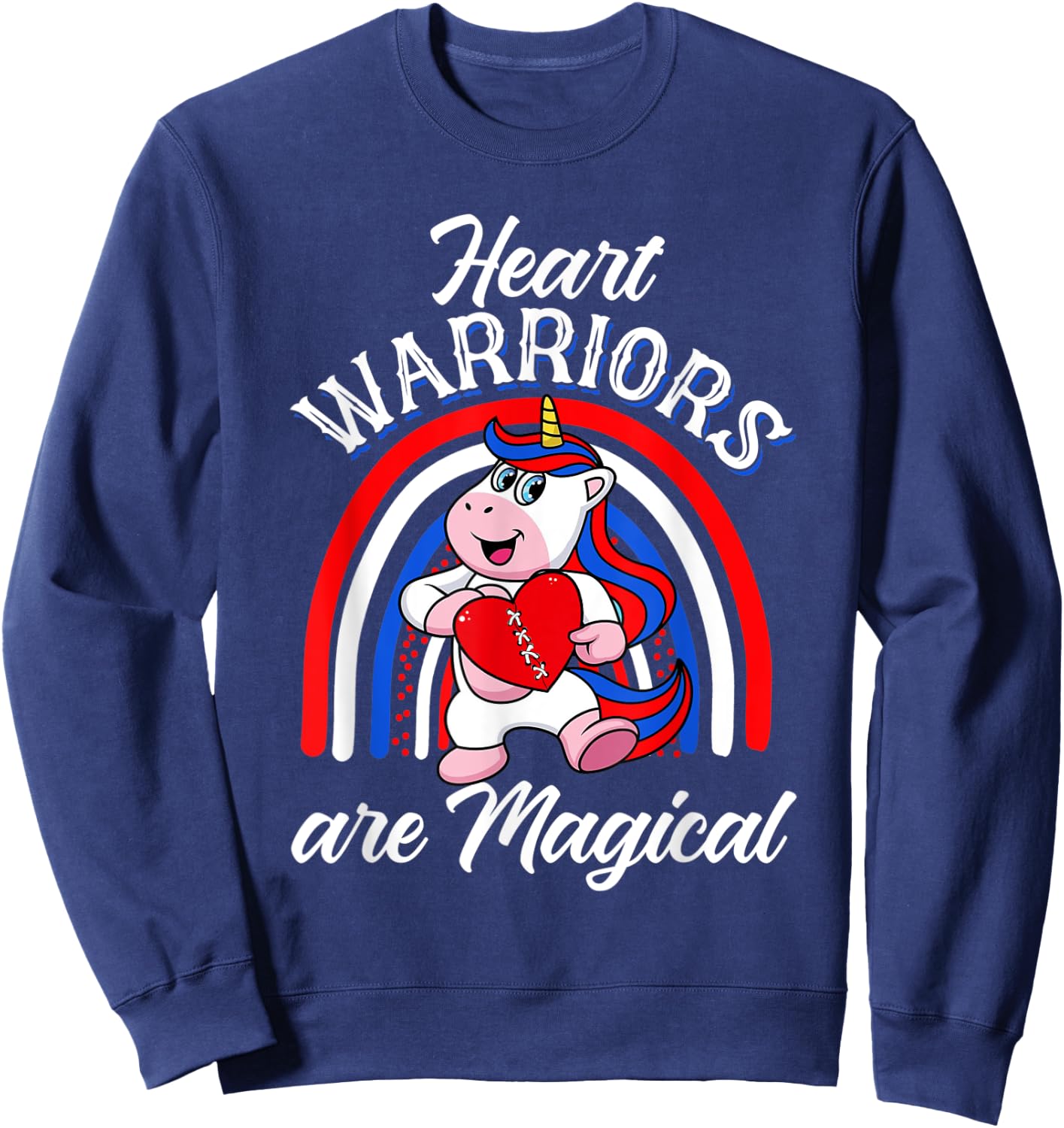 Heart Warrior Rainbow Magical Unicorn Red And Blue Gifts Sweatshirt - Sweatshirt | Navy