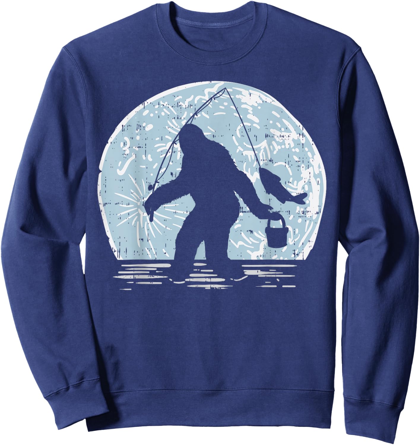 Bigfoot Sasquatch Fishing Moon Funny Fisherman Angler Gift Sweatshirt - Sweatshirt | Navy
