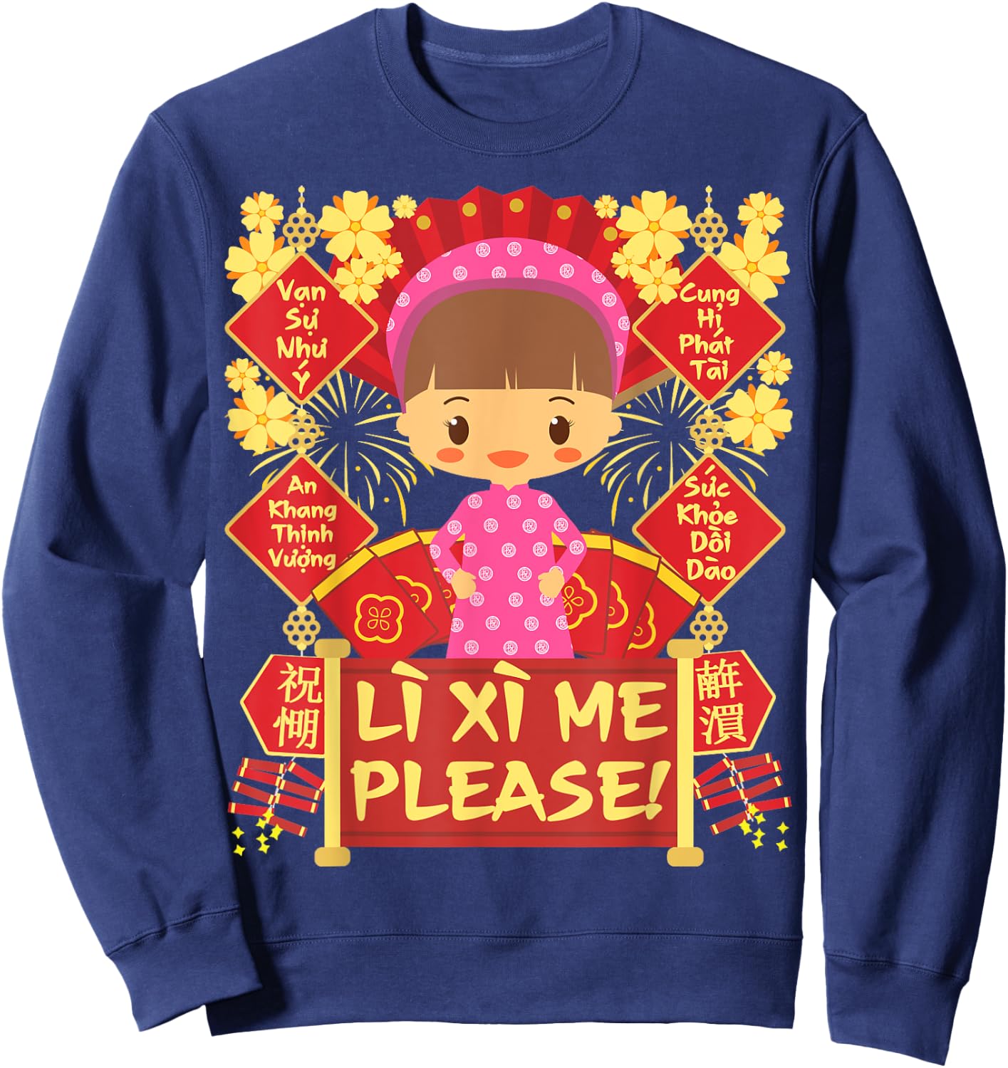 Li Xi Me Please, Girl - Kid - Vietnamese Lunar New Year Sweatshirt - Sweatshirt | Navy