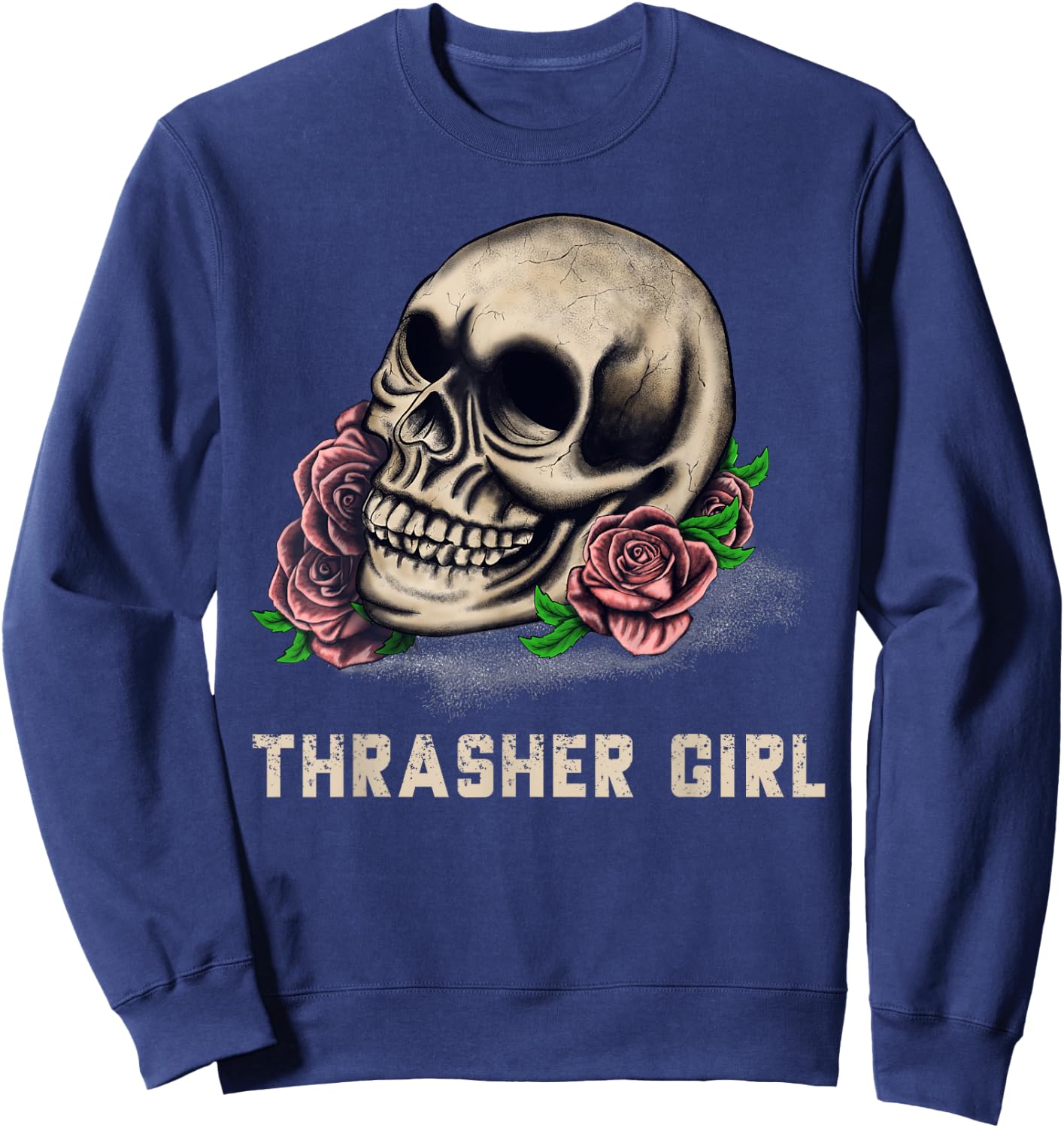 Thrasher Girl Thrasher Head Skull and Roses Graphic Sweatshirt - Sweatshirt | Navy
