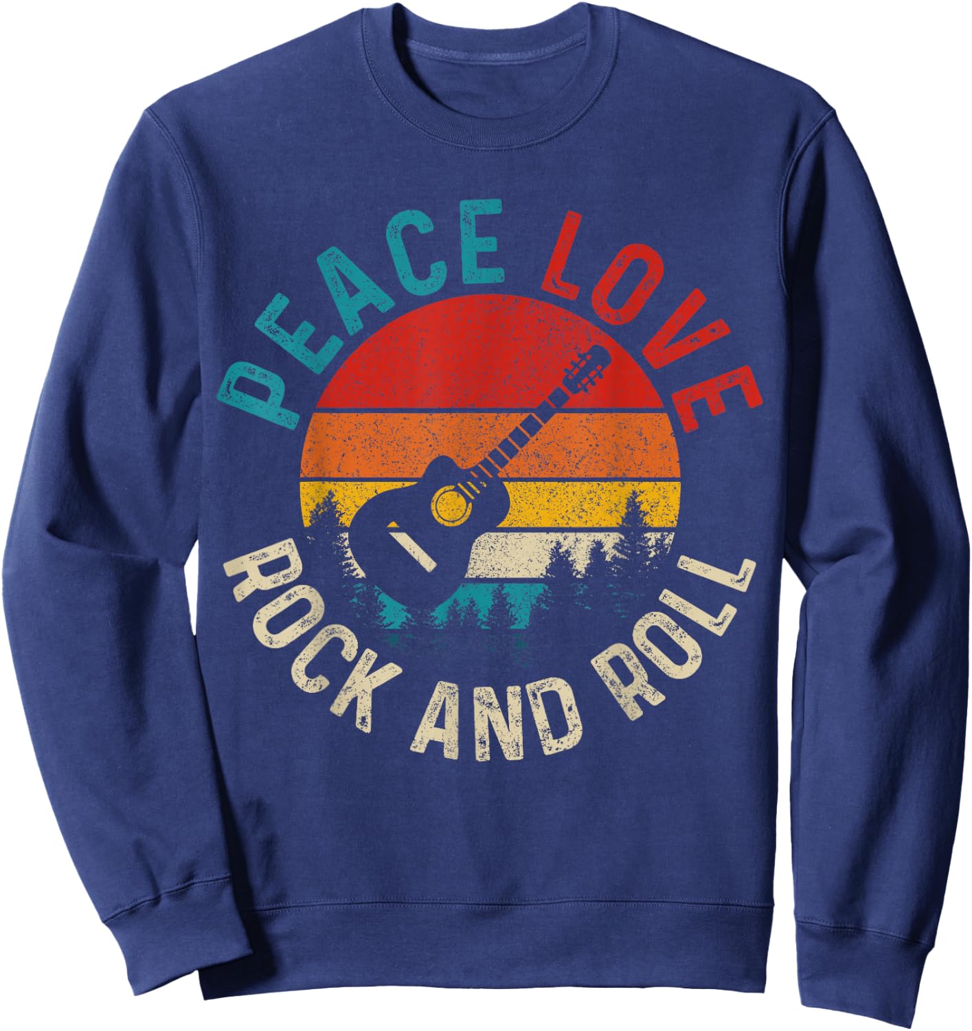 Peace Love & Rock & Roll Guitar Player Guitarist Vintage Sweatshirt - Sweatshirt | Navy