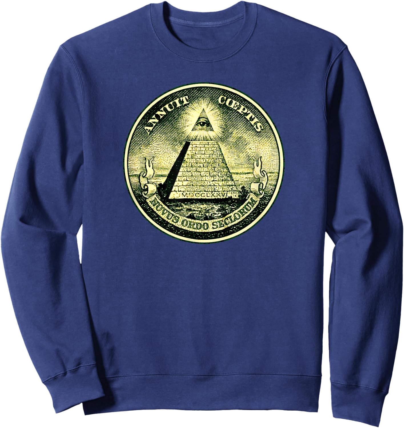Dollar, all-seeing eye, symbol, masonic, pyramid, triangle Sweatshirt - Sweatshirt | Navy