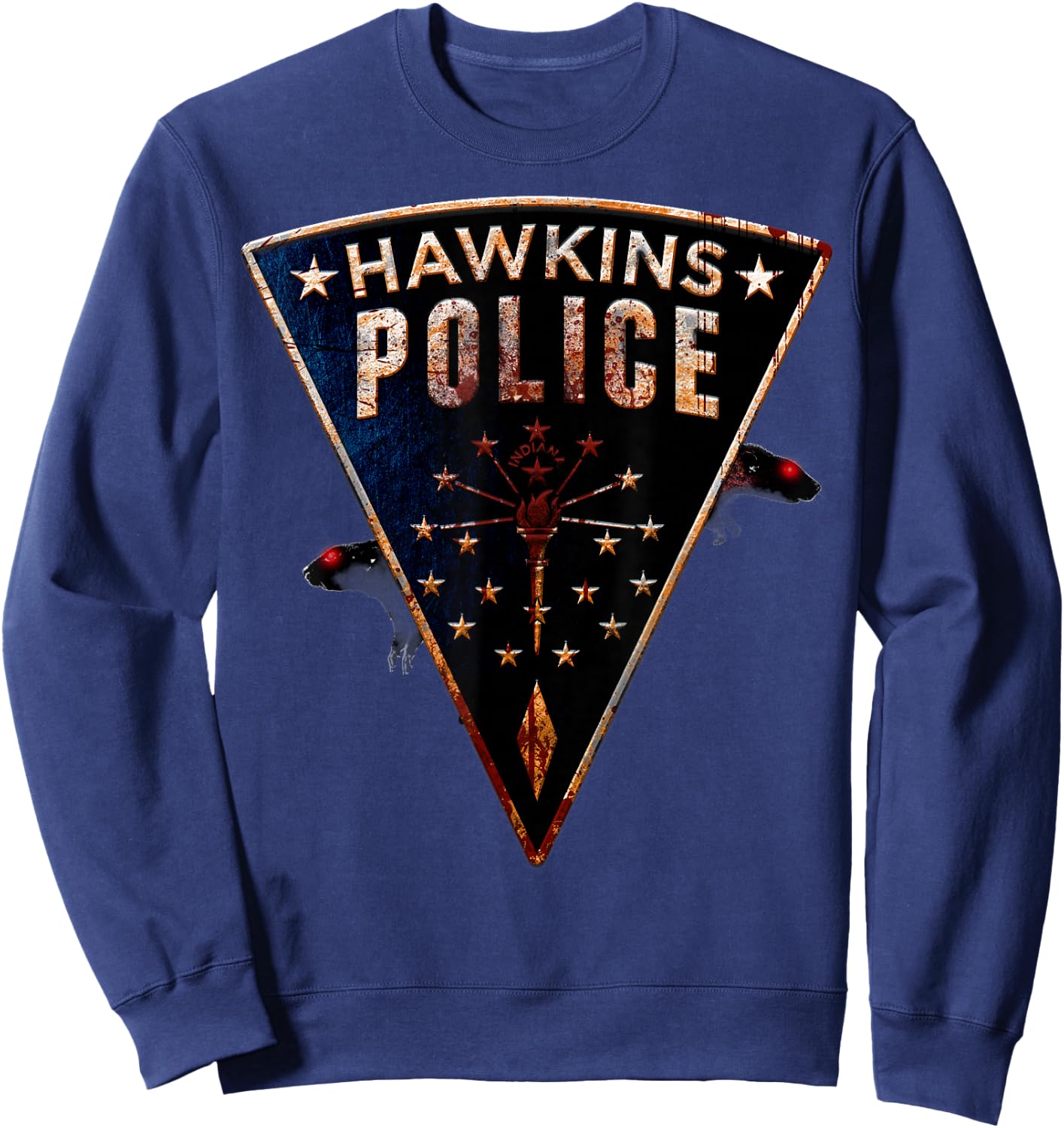 Netflix Stranger Things Hawkins Police Rats Patch Sweatshirt - Sweatshirt | Navy