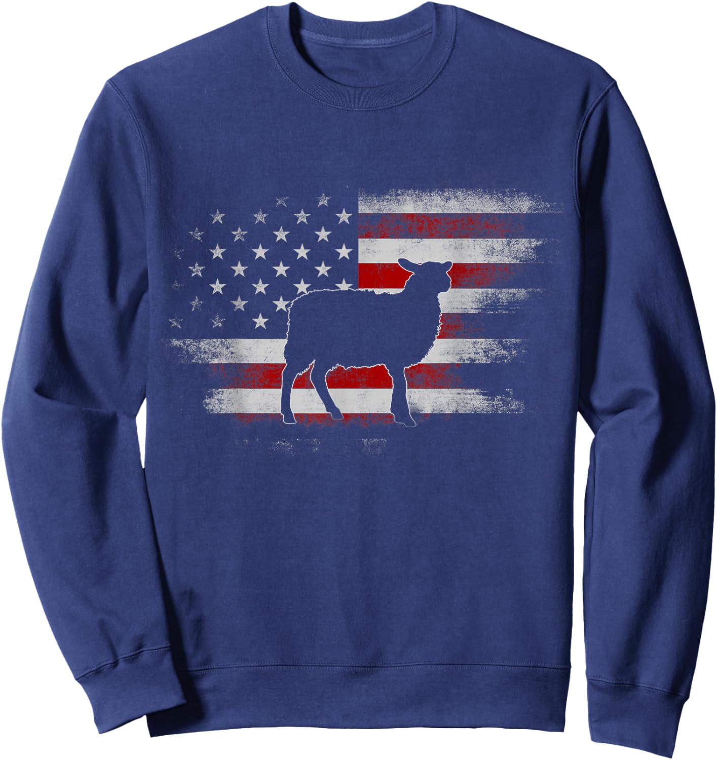 Farm Sheep 4th Of July Cool Sheep US Flag Vintage Design Women Kids Men Sweatshirt - Sweatshirt | Navy