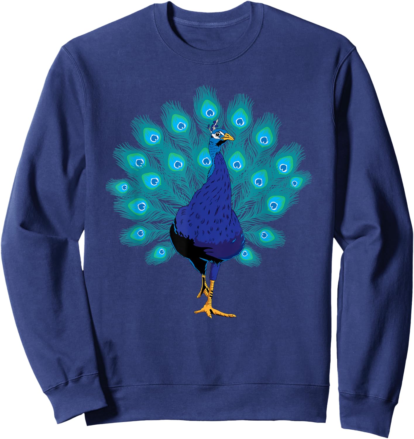 Blue Peacock Print Teal Feathers Bird Lover Men Women Gifts Sweatshirt - Sweatshirt | Navy