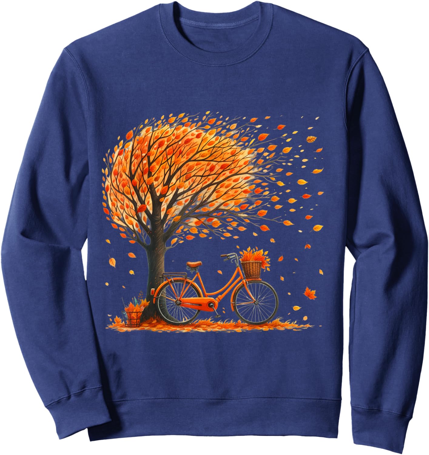 Retro Fall Leaves Tree Bicycle Autumn Season Fall Foliage Sweatshirt - Sweatshirt | Navy