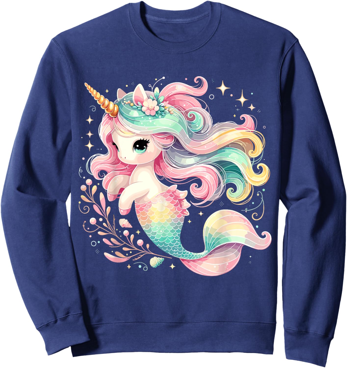 Unicorn Mermaid Birthday Party Girl Mermicorn Sweatshirt - Sweatshirt | Navy