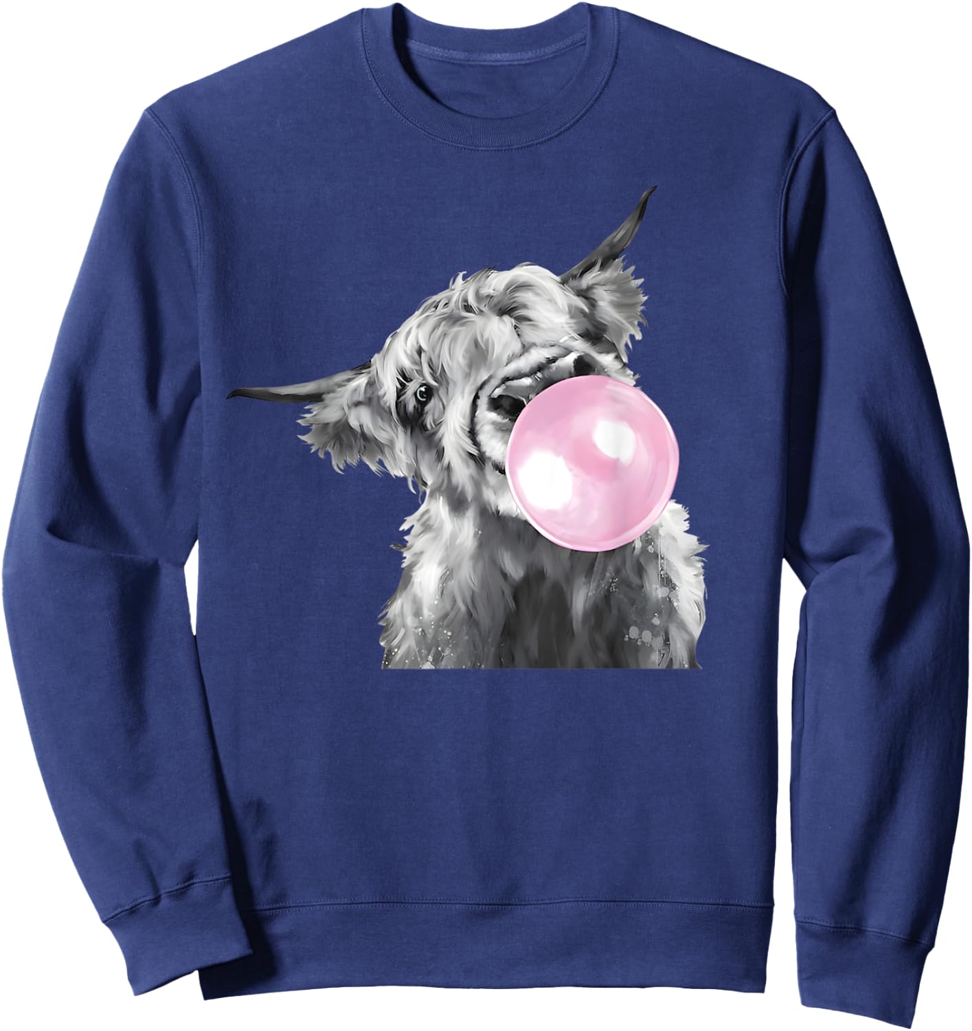 Cute Highland Cow With Bubblegum White And Black Western Sweatshirt - Sweatshirt | Navy