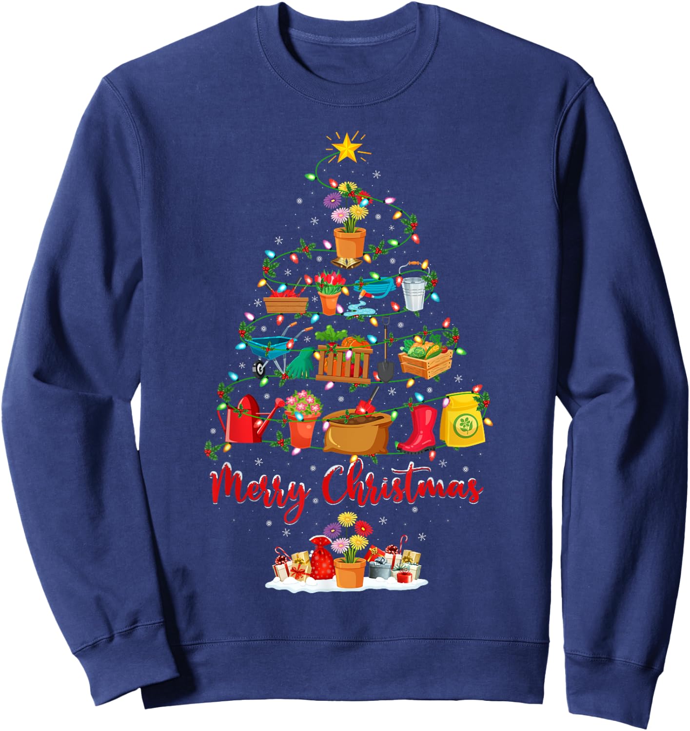 Garden Plant Xmas Lighting Santa Gardening Christmas Tree Sweatshirt - Sweatshirt | Navy