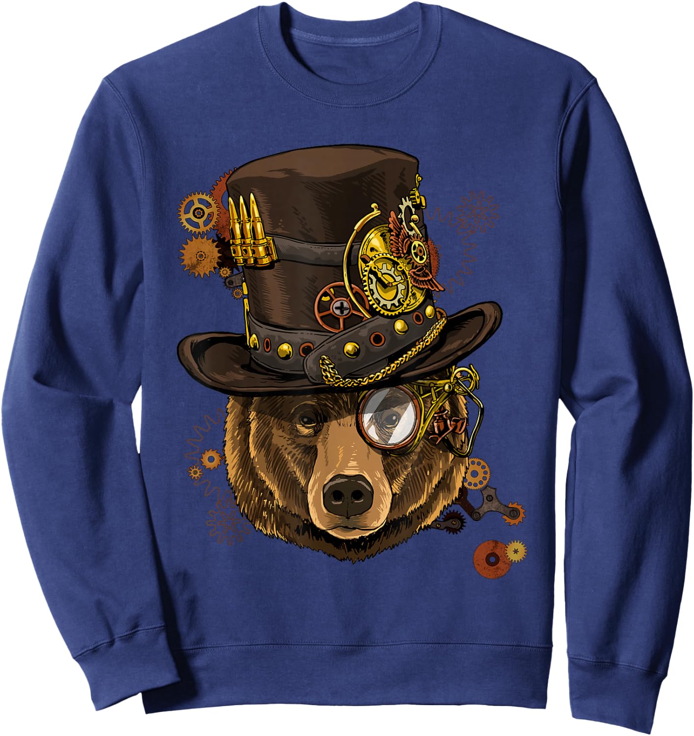 Steampunk Gears Grizzly Bear Face Zoo Animal Bear Lovers Sweatshirt - Sweatshirt | Navy