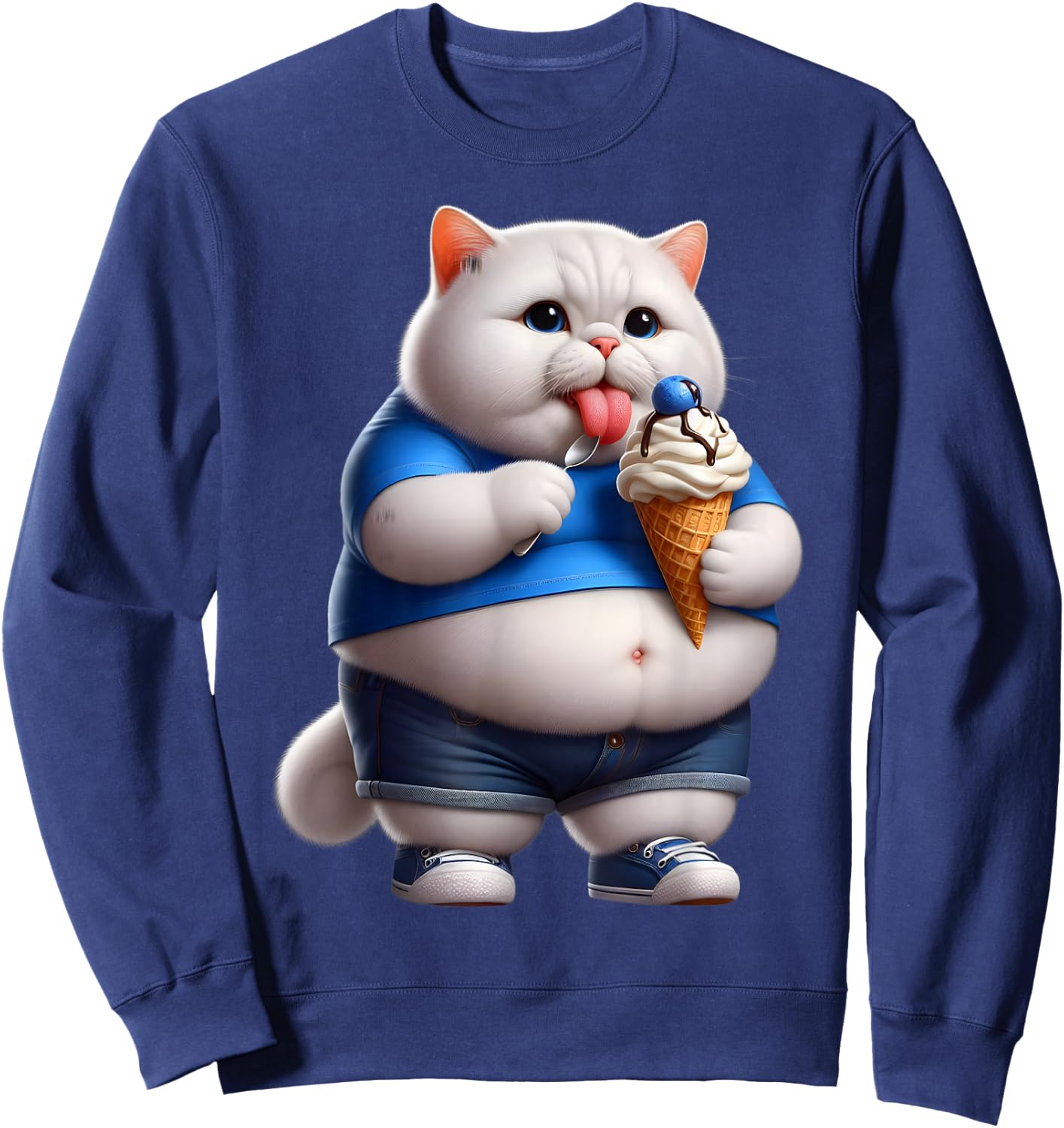 Funny Fat Cat Men Women Kids Ice Cream Fat Kitten Cat Lover Sweatshirt - Sweatshirt | Navy